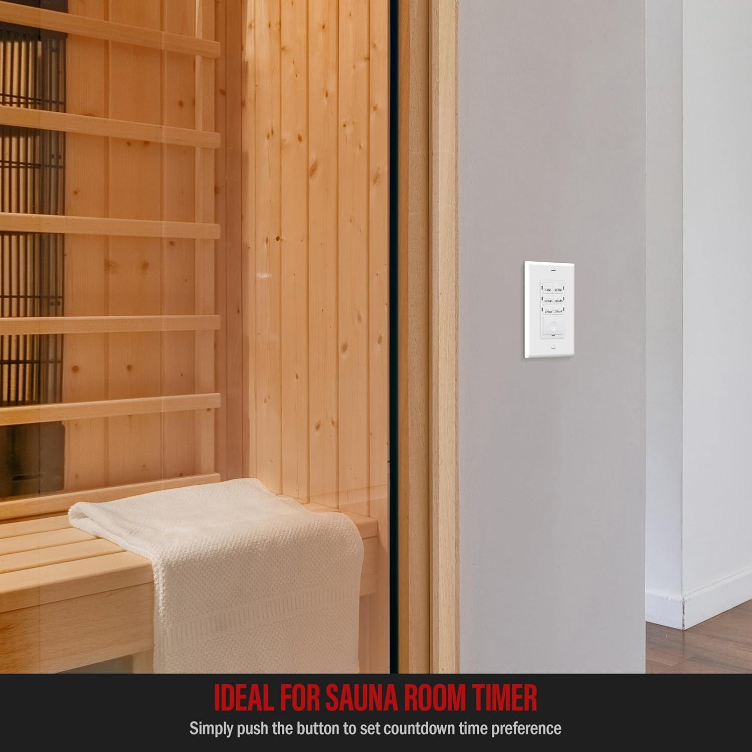 ENERLITES 2-Hour Countdown Timer Switch, 5-10-20-30 Min, 1-2 Hr, for Bathroom Fans, Heaters, Lights, LED Indicator, 120VAC 800W, No Neutral Wire Required, UL Listed, HET06-J-2H-W, White