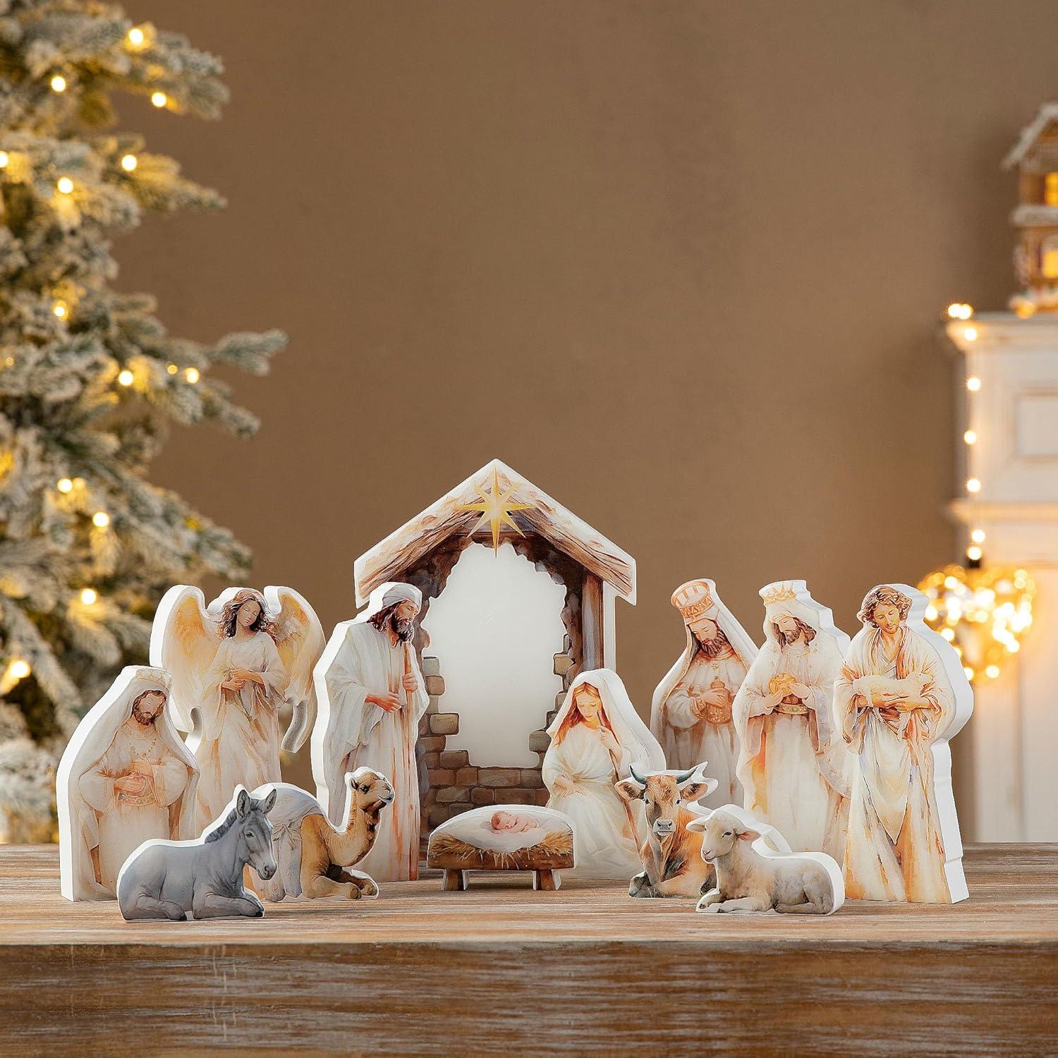 8.5" Wooden and Epoxy Resin Nativity Scene Set