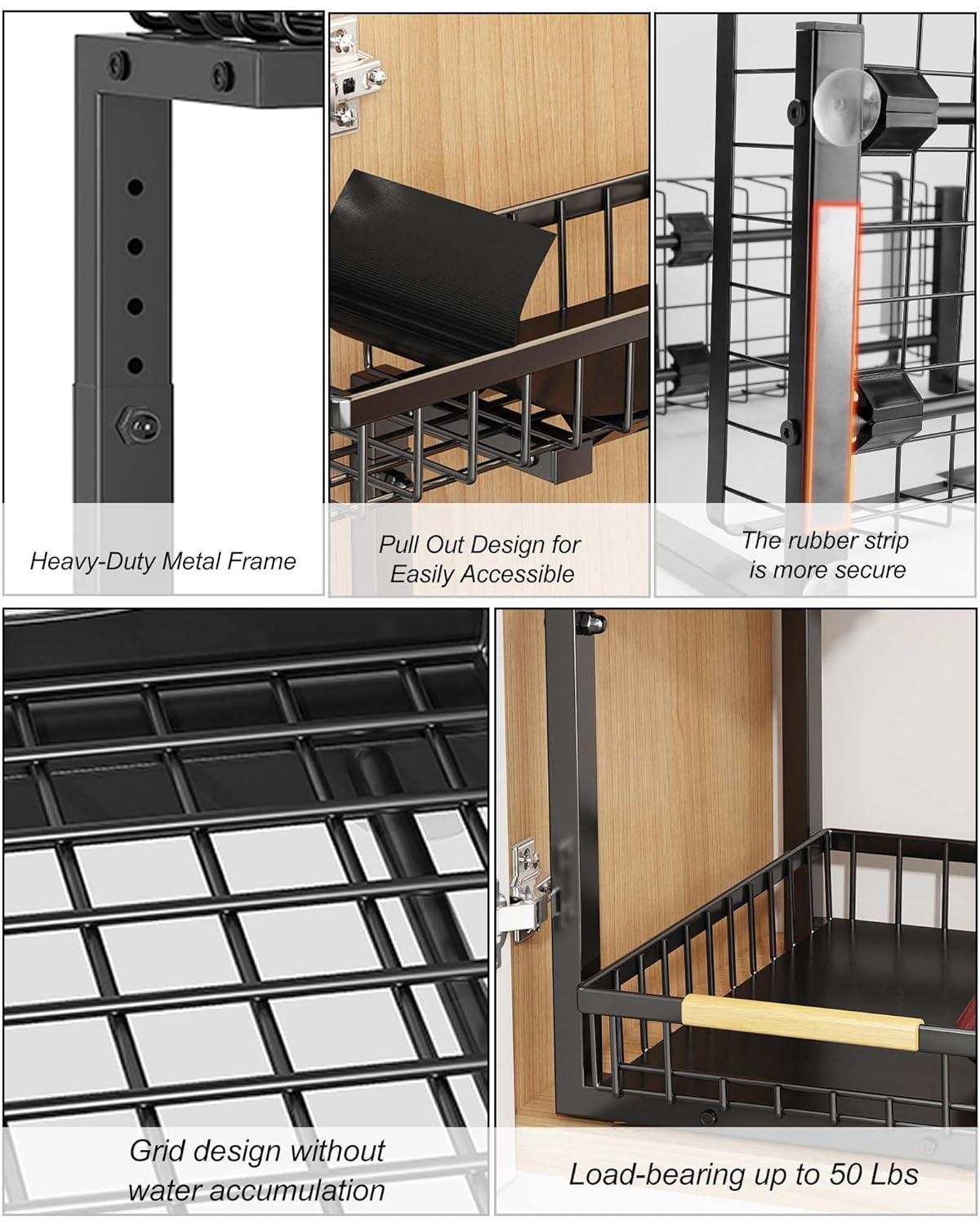 Rebrilliant Under Sink Organizer, 2 Tier Under Sink Organizers And Storage, Metal Slide Out Pull Out Cabinet Organizer ,2 Pack Sliding Drawer Organizer For Kitchen Bathroom Pantry