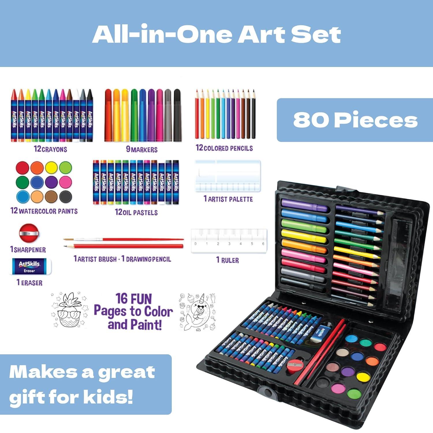 ArtSkills Multi-Medium Complete Art Kit for Beginner Unisex Kids and Teens, Drawing Set, 80 Pieces