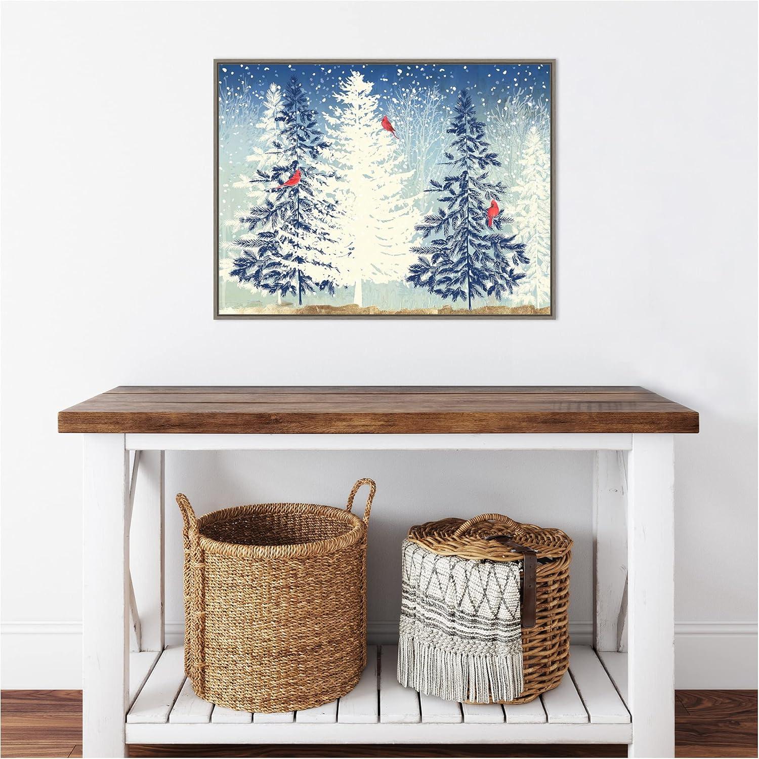 30" x 22" Snowy Christmas Trees Framed Wall Canvas - Amanti Art: PI Studio Holiday Decor