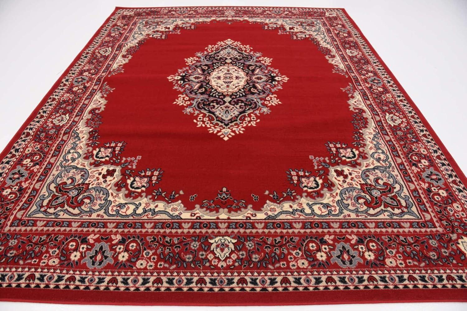 Elegant Medallion 8' x 10' Rug in Red with Black, Cream, Grey Accents