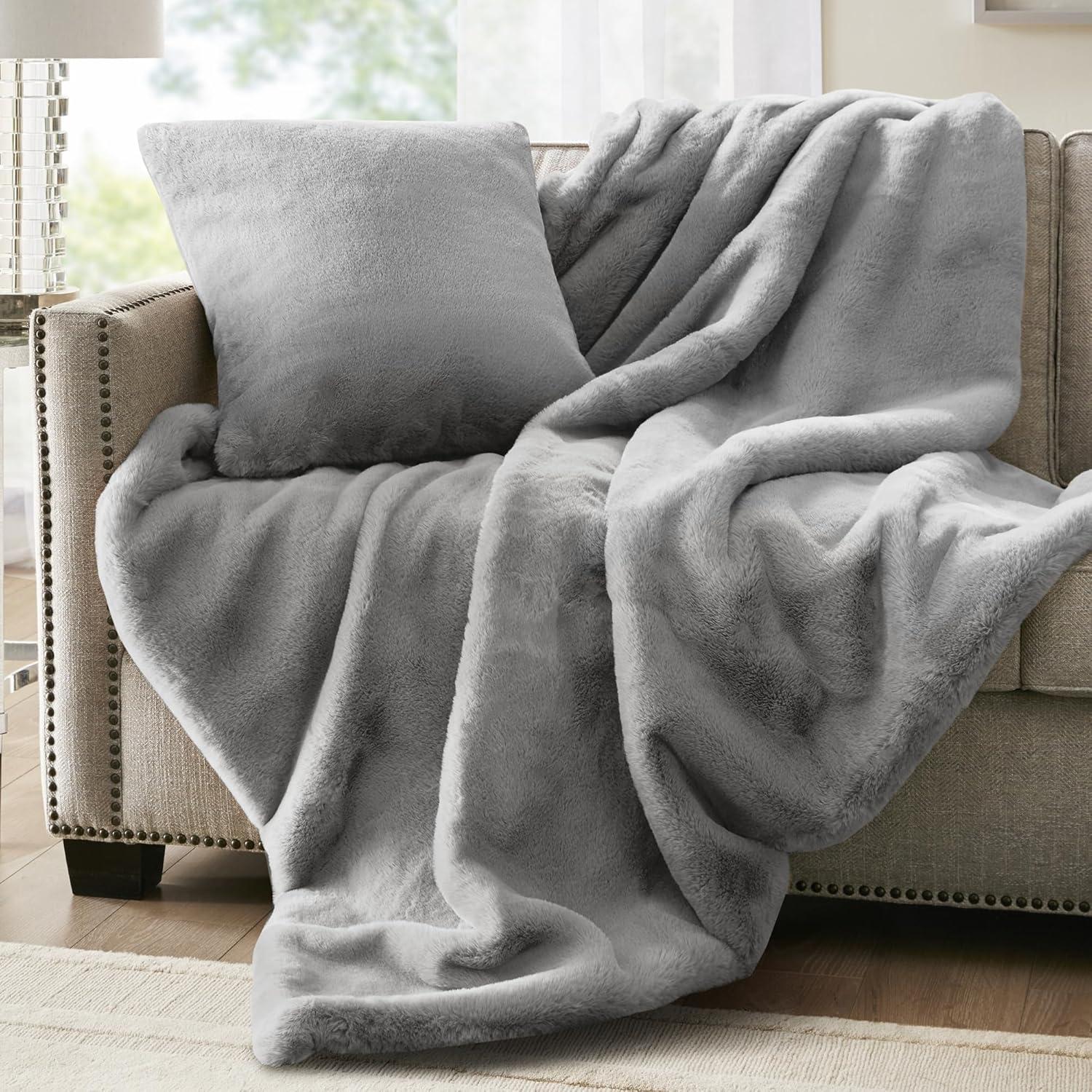 Luxurious Sable Grey Faux Fur Reversible Throw