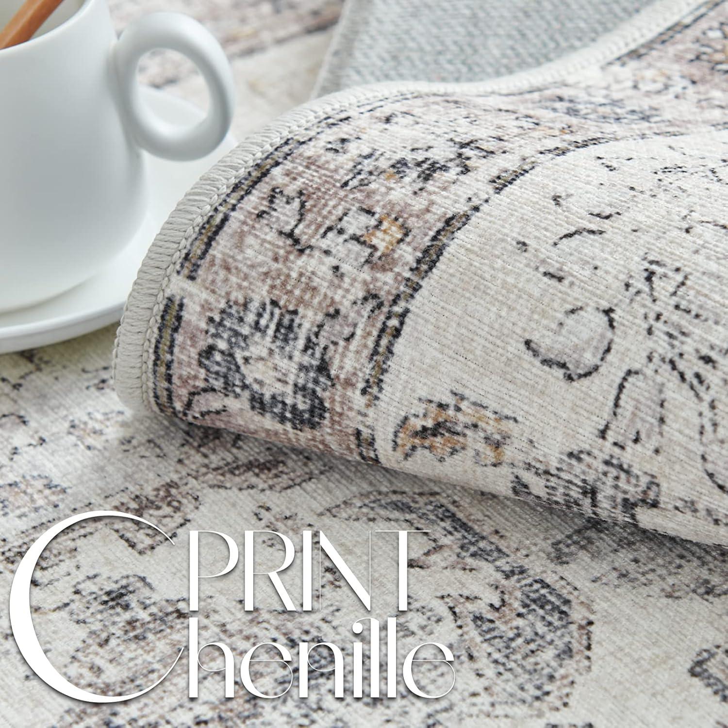 jinchan Area Rug 8x10 Washable Living Room Rug Vintage Indoor Large Floor Cover Retro Accent Mat Distressed Gray Floral Country Boho Non Slip Thin Carpet for Bedroom Kitchen Dining Room Office Grey