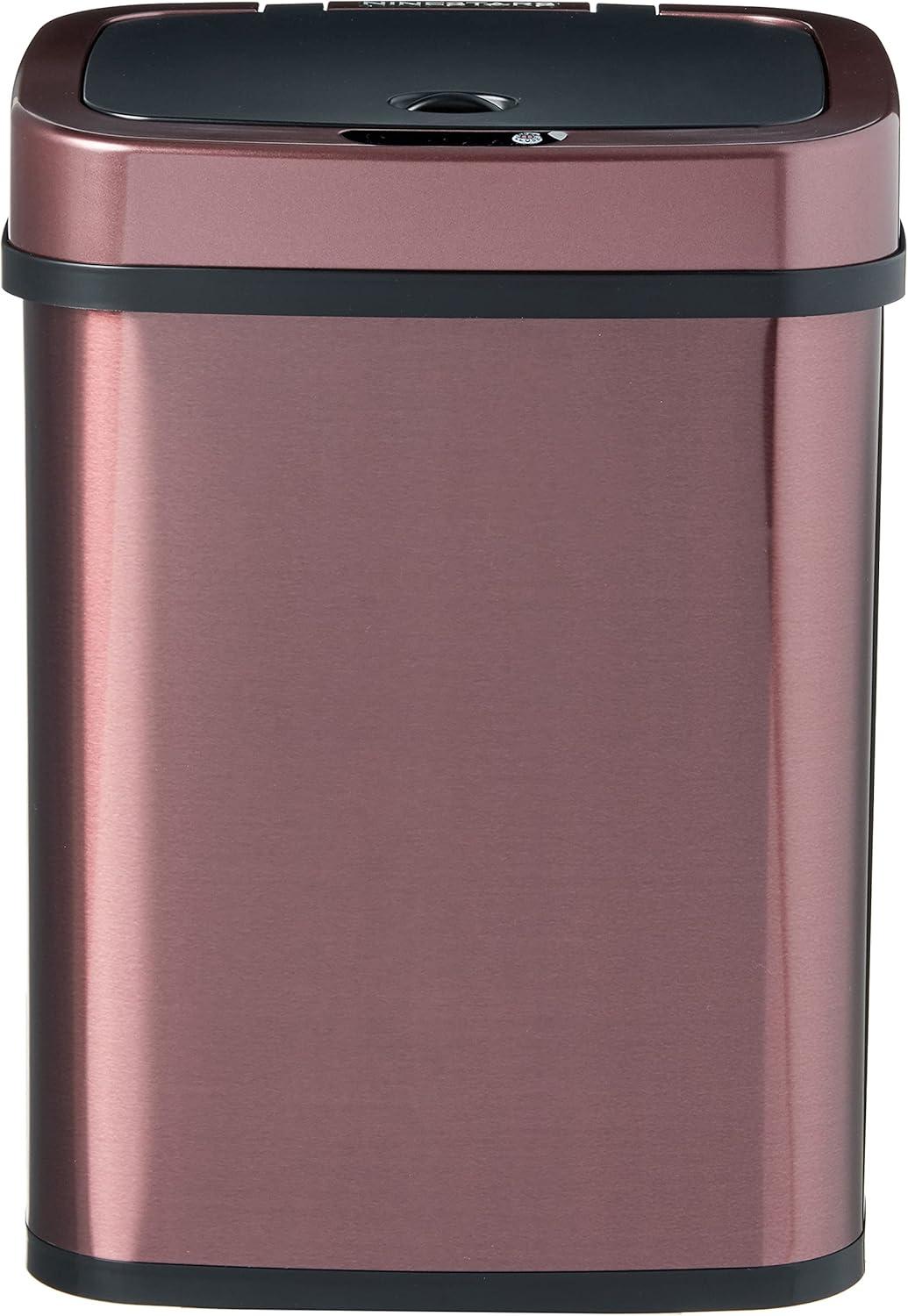 Nine Stars 3.2 Gallon Trash Can, Touchless Bathroom Trash Can, Burgundy Stainless Steel