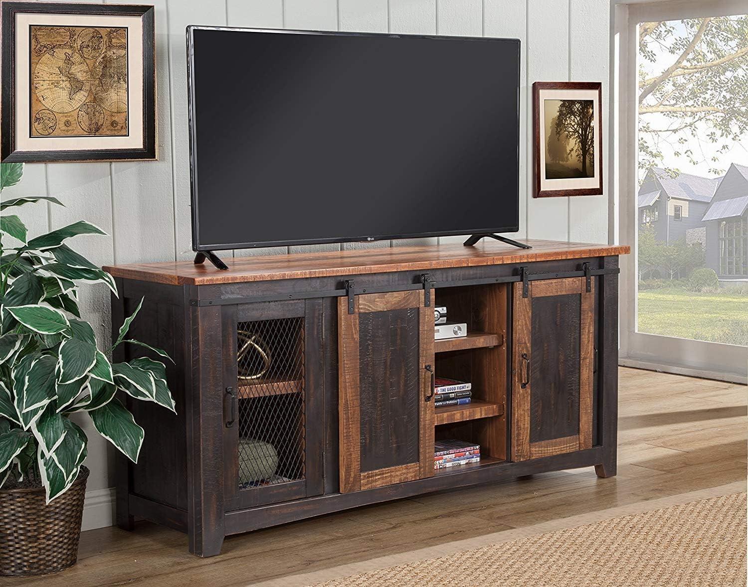 Santa Fe 65" Solid Wood TV Stand Antique Black and Honey - Martin Svensson Home