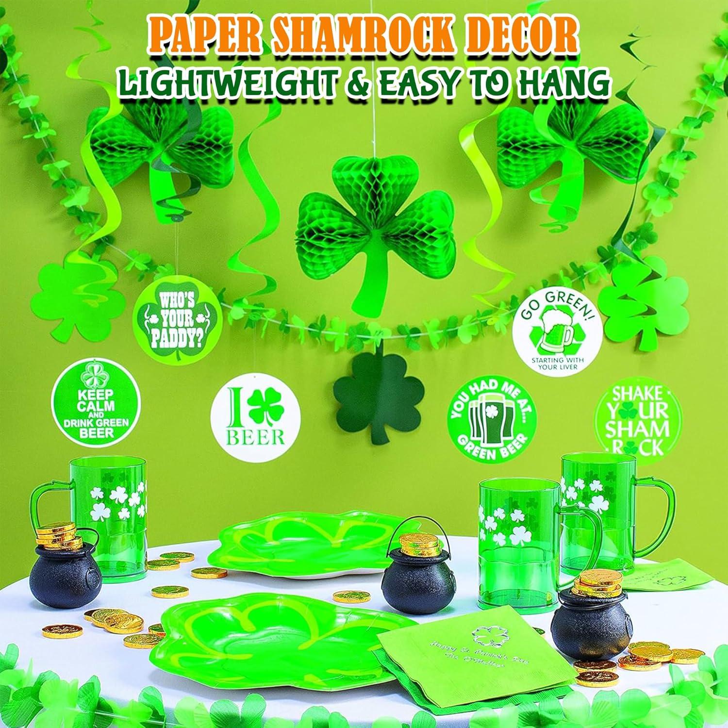 Green Tissue Paper Shamrock Hanging Decorations Set of 3