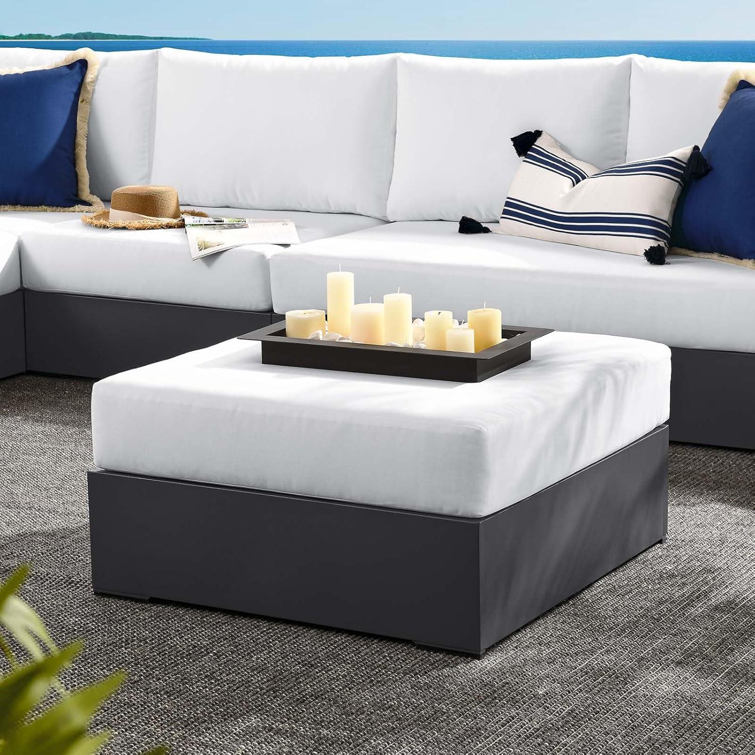 Tahoe Gray and White Aluminum Outdoor Patio Ottoman