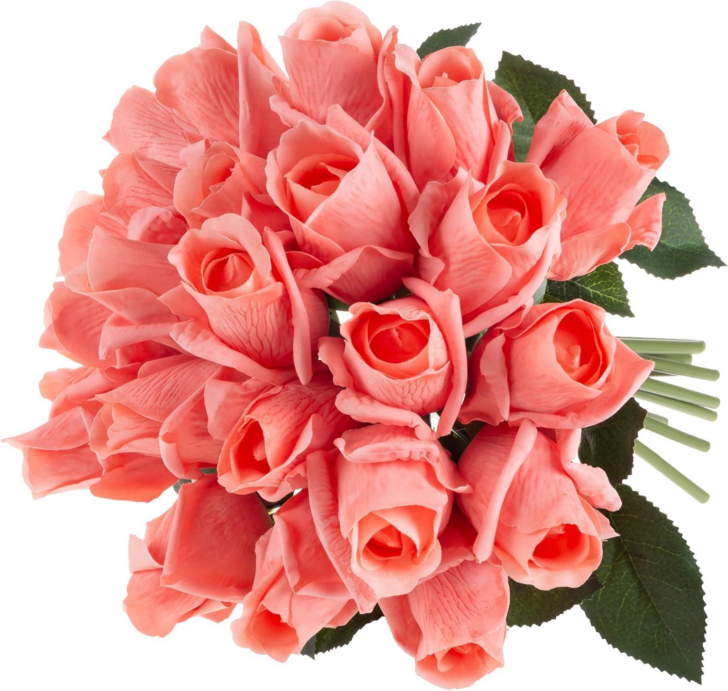 Coral Real Touch Polyester Rose Tabletop Centerpiece