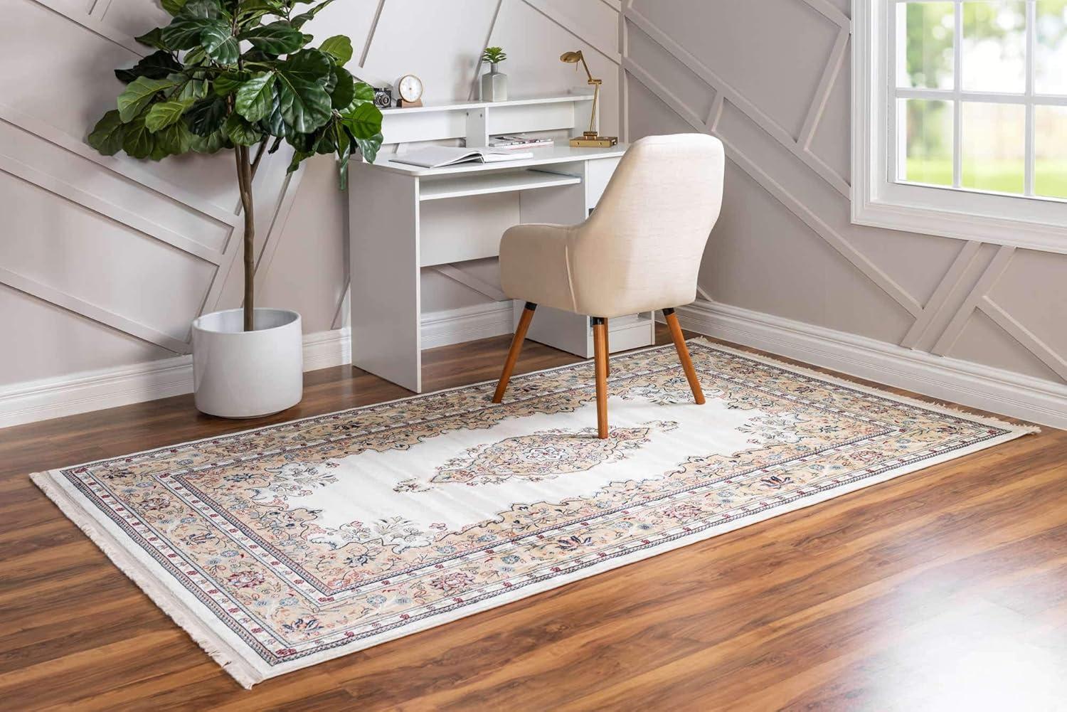 Unique Loom Windsor Narenj Rug Cream/Blue 3' x 5' 1" Rectangle Floral Traditional Perfect For Living Room Bed Room Dining Room Office