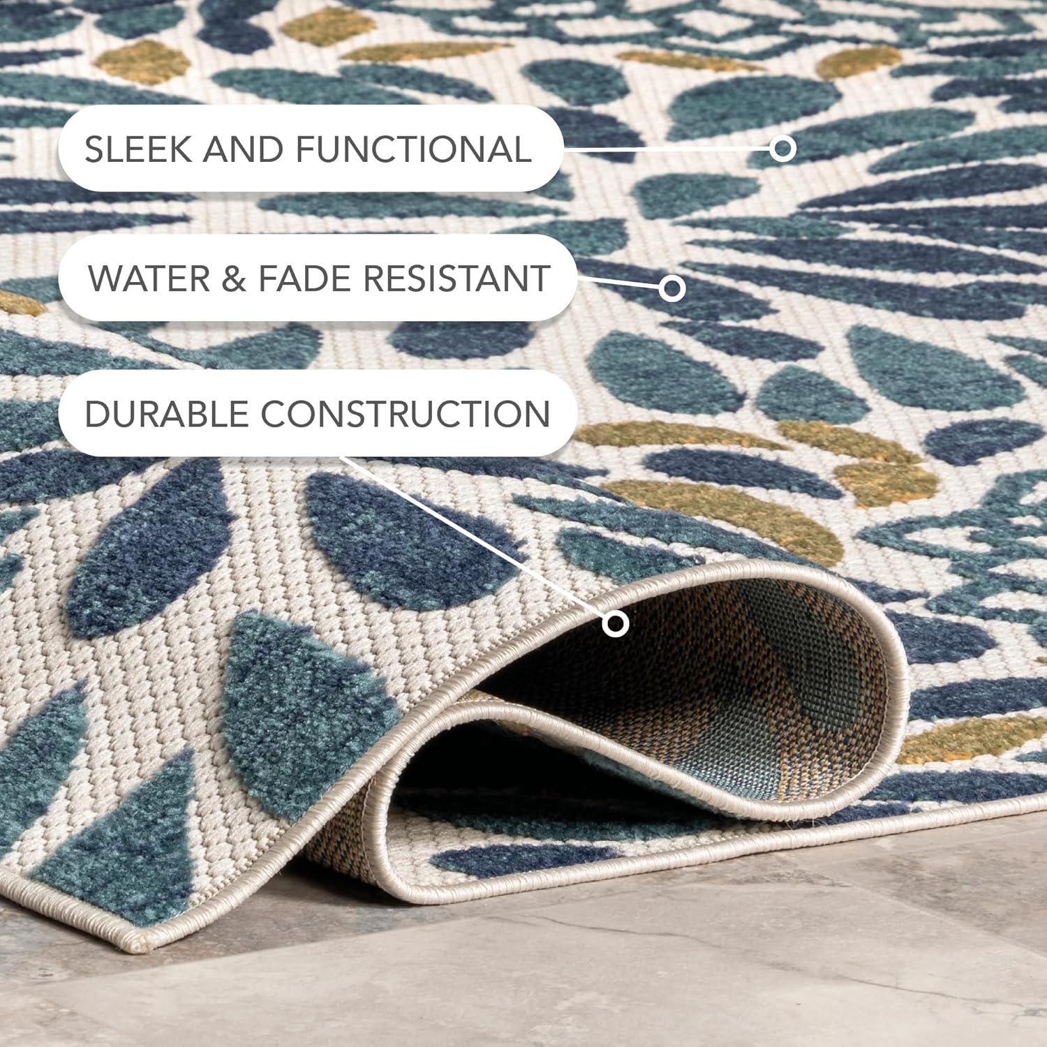 Nuloom Monique Floral & Paisley 5x8 Indoor/Outdoor Area Rug for Living Room Patio Deck Front Porch Kitchen, Teal/Ivory