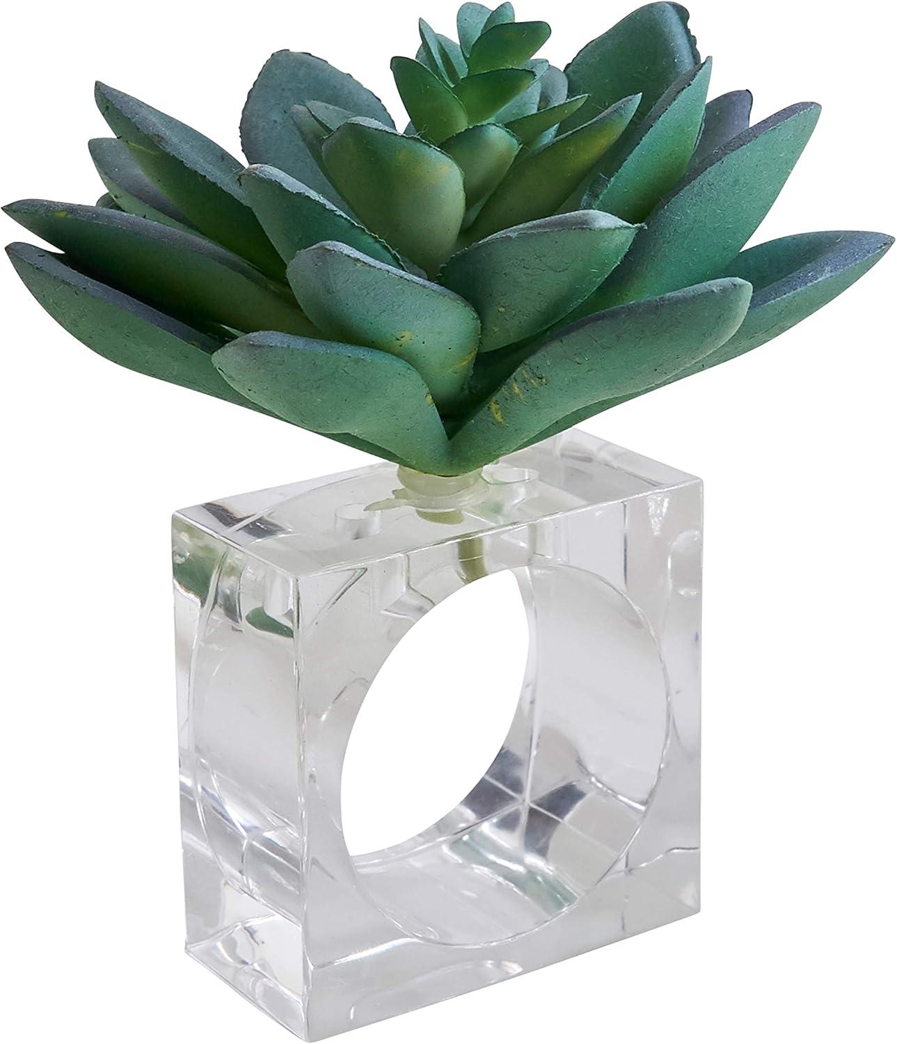 4pk Plastic Succulent Napkin Rings - Saro Lifestyle: Aqua Blue Acrylic, Pressed Molded, Cloth Napkin Holders, Set of 4