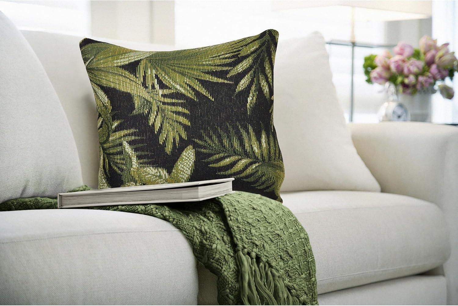 Marina Black and Green Tropical Leaf Indoor/Outdoor Pillow