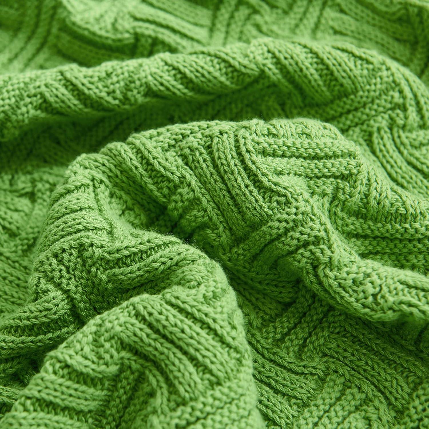 Longhui bedding Cotton Cable Green Knit Throw Blanket for Couch Chairs Bed Beach, Home Decorative Throws Blankets, 50 x 60 Inch, 2.2lb