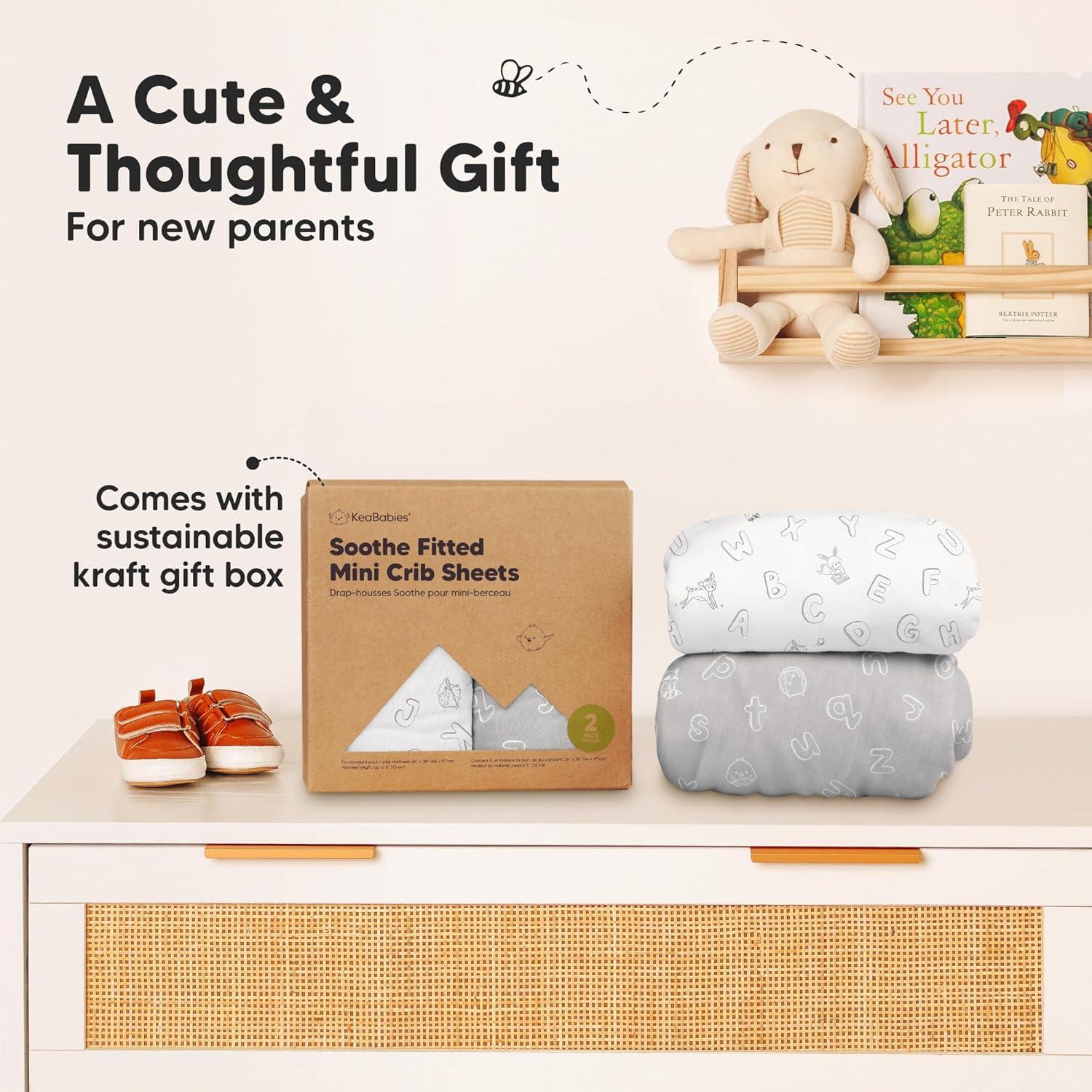 KeaBabies Mini Crib Sheets for Baby Girls, Boys, 2-Pack Soothe Pack and Play Sheets Fitted, Organic Pack N Play Mattress Sheet (Blue Flax)