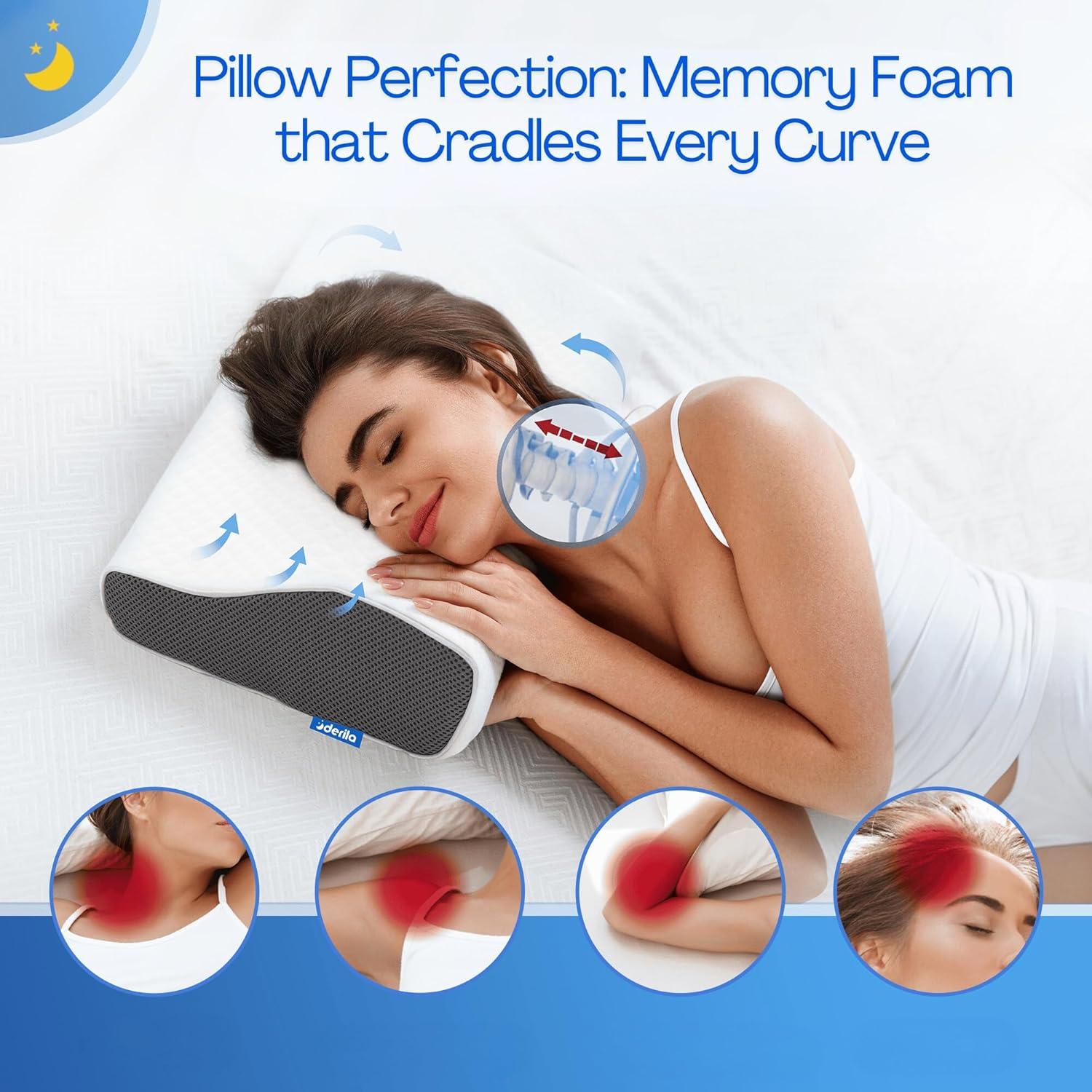 Derila® | Cervical Memory Foam Pillow (King Size|White )| Neck,Shoulder Pain Relief | Improves Sleep