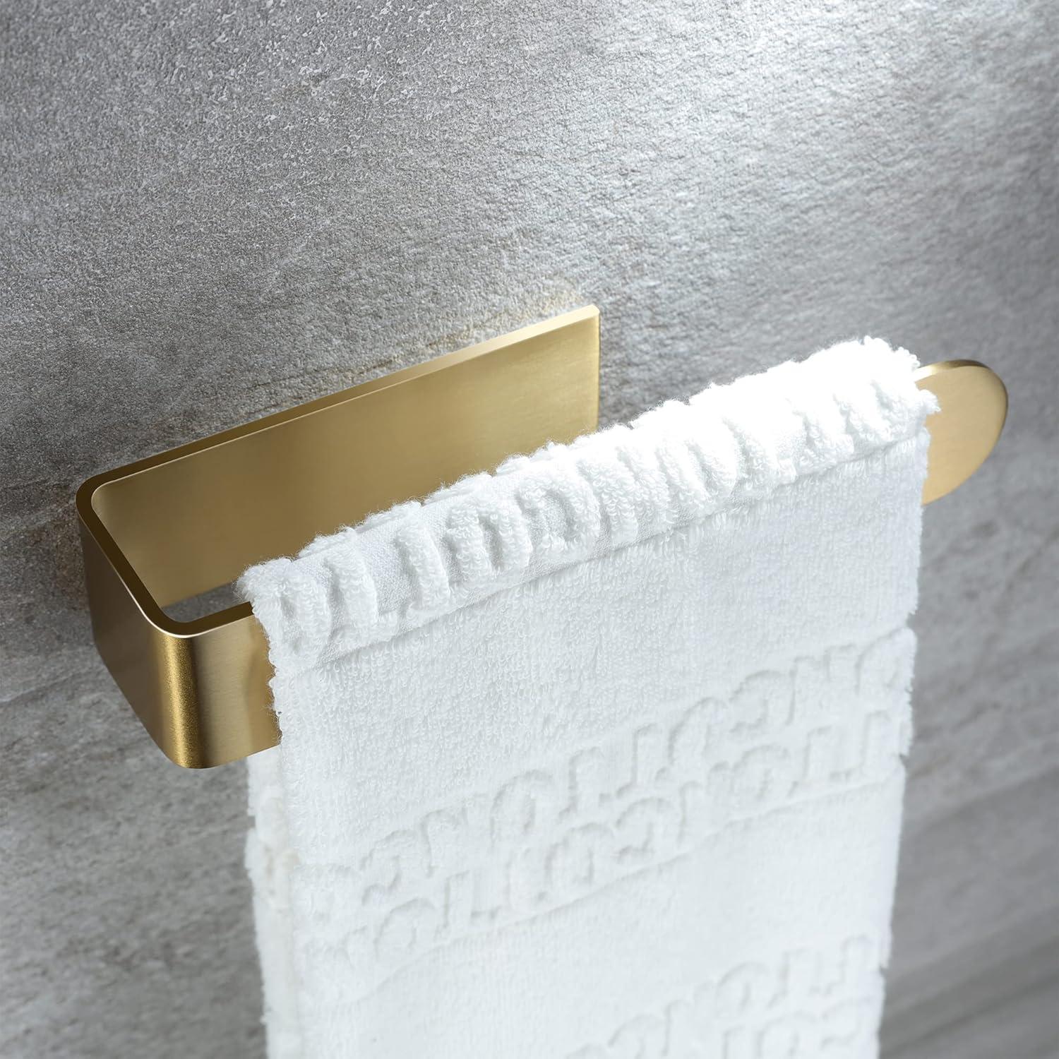 Taozun Towel Holder Gold Hand Towel Rack Adhesive Towel Bar Stick on Towel Ring for Bathroom Wall Kitchen RV, Stainless Steel Brushed Brass Finish