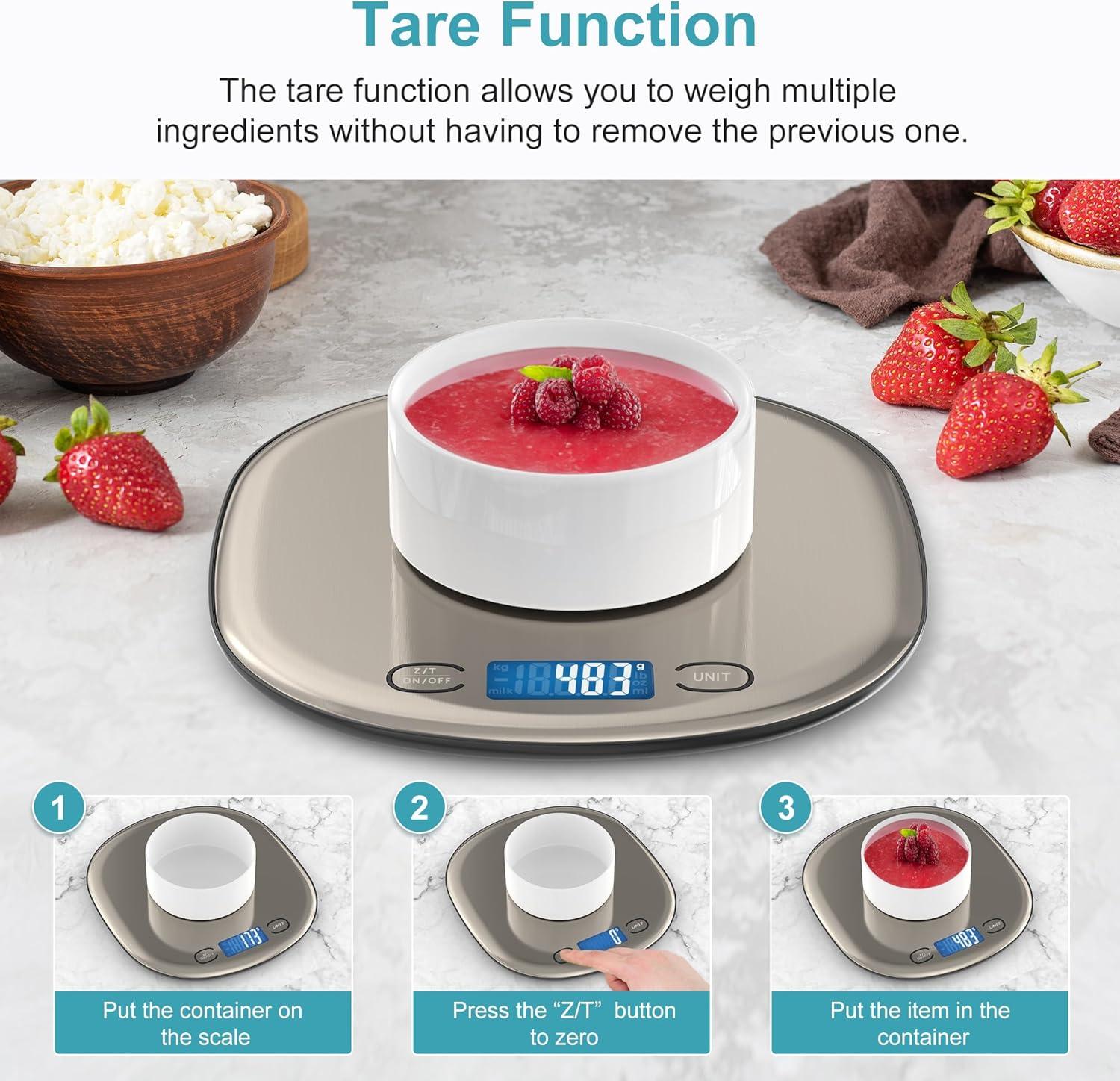 Ultrean High Capacity Food Scale, 33lb Rechargeable Digital Kitchen Scale with LCD Display, Slim & Lightweight Design, 1g Precise Graduation, Weight Grams and Ounces for Cooking, Baking & Meal Prep