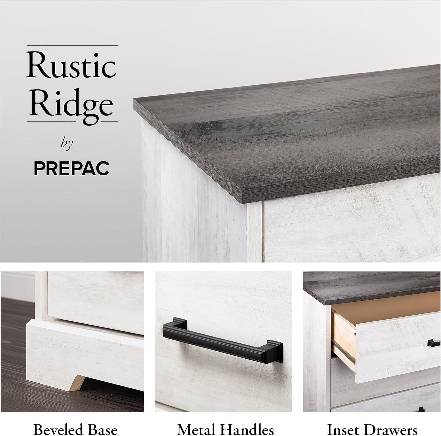 Prepac Rustic Ridge Farmhouse Nightstand with 2 Drawers and Open Cubby Washed White