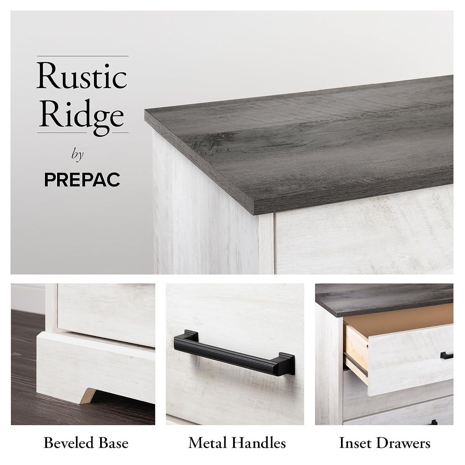 Prepac Rustic Ridge Farmhouse Nightstand with 2 Drawers and Open Cubby Washed White