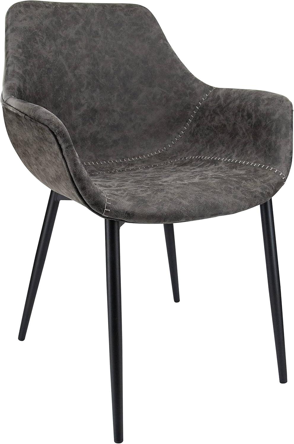LeisureMod Markley Leather Dining Chair with Black Metal Legs Upholstered Seat Modern Design Perfect for Kitchen Dining Room Office or Lounge Seating