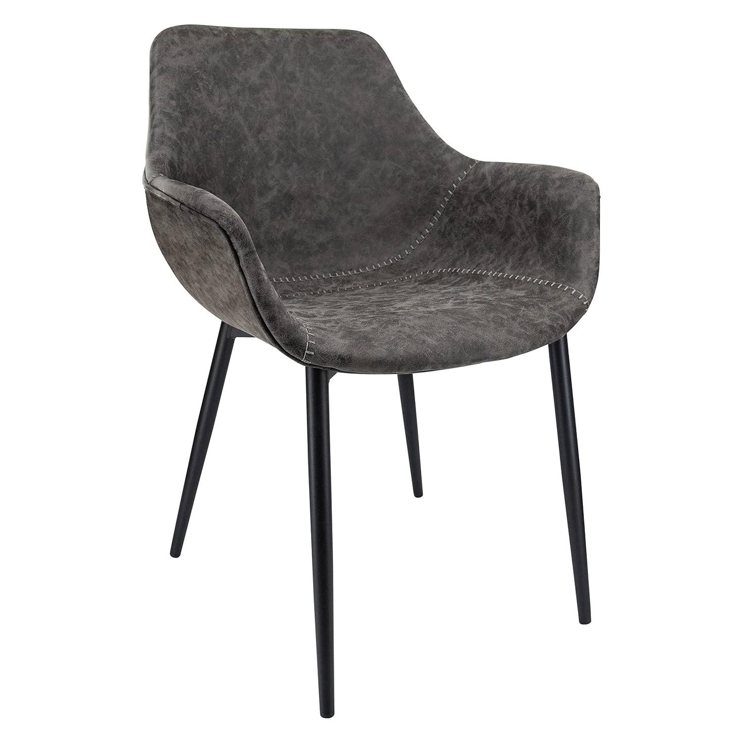 LeisureMod Markley Leather Dining Chair with Black Metal Legs Upholstered Seat Modern Design Perfect for Kitchen Dining Room Office or Lounge Seating