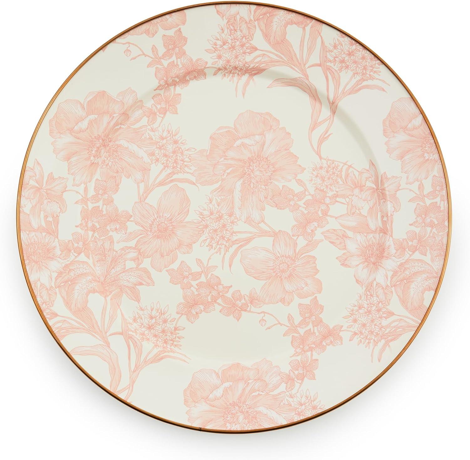 Pink and White Hand-Painted Ceramic Charger Plate