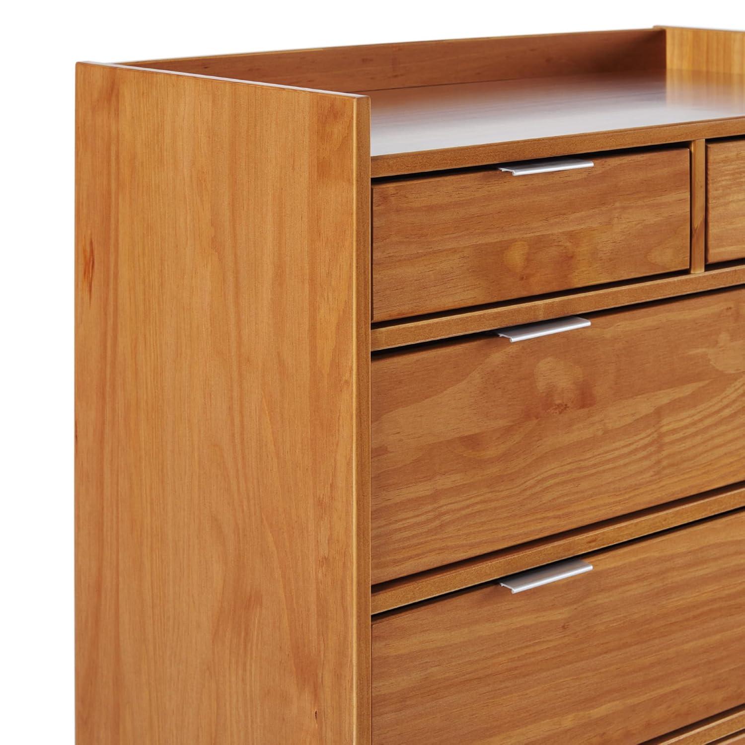 Caramel Solid Wood Mid-Century Modern 6-Drawer Tall Dresser