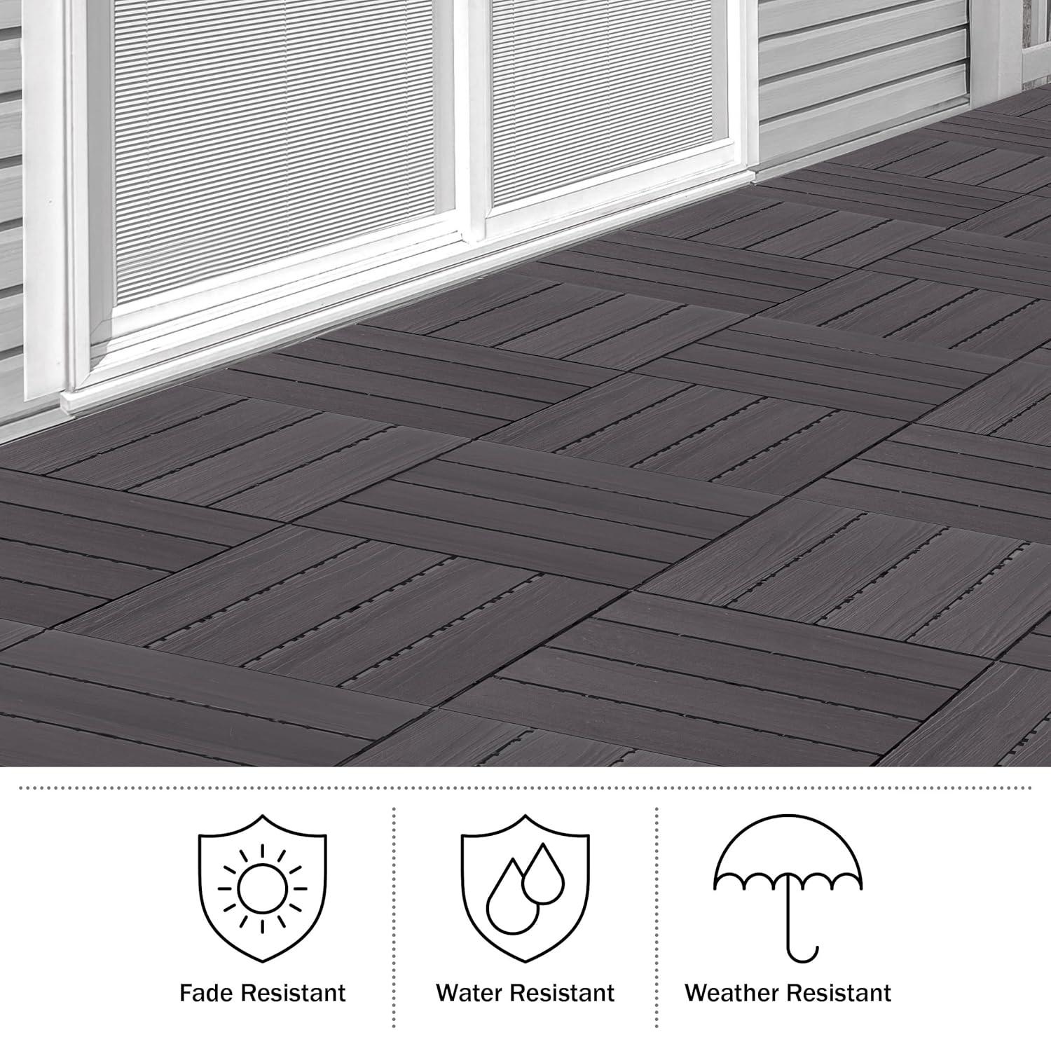 Gray Composite Wood Interlocking Deck Tiles, 30-Pack