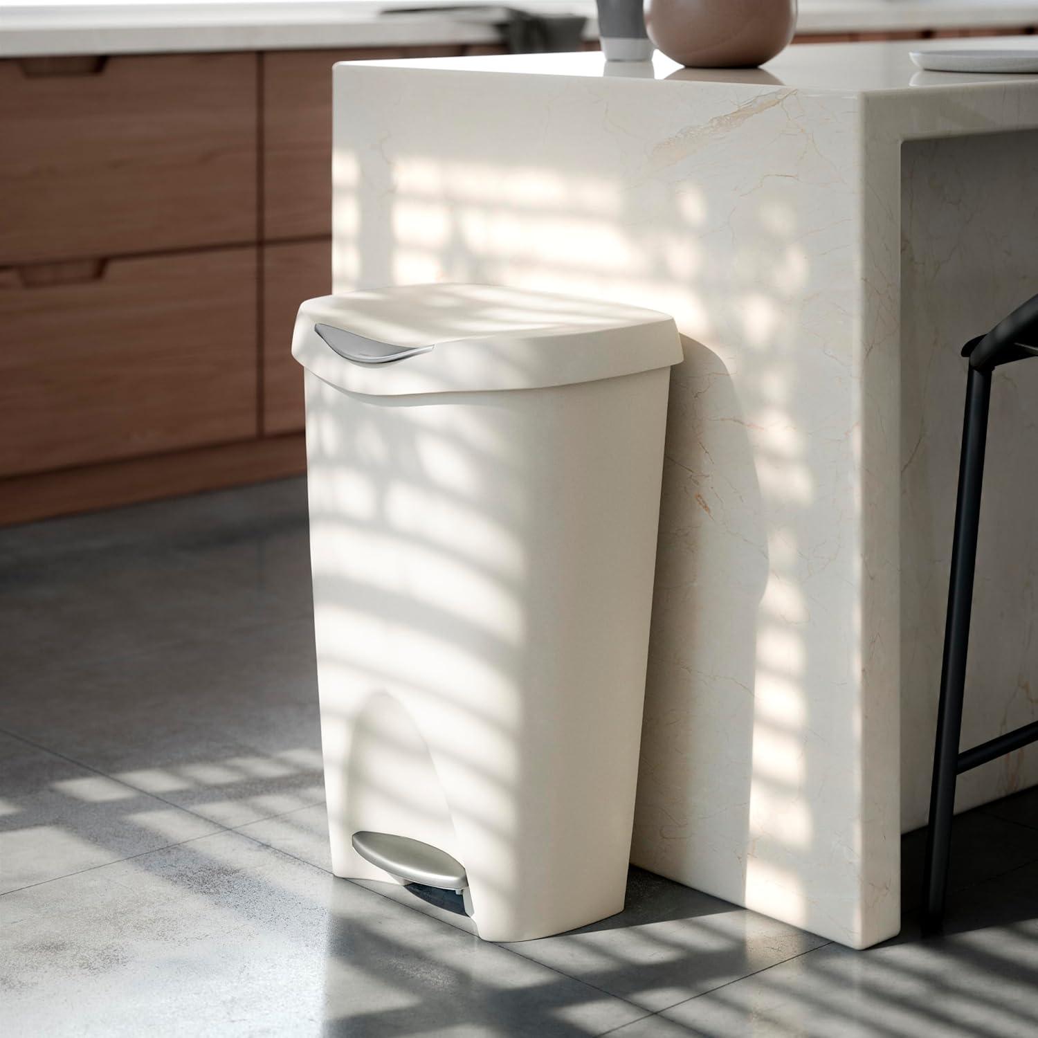 Umbra 13gal Brim Step Trash Can Sand: Kitchen Trash Can, Quiet Closing Lid, Polypropylene, Indoor, 50 Quart Capacity