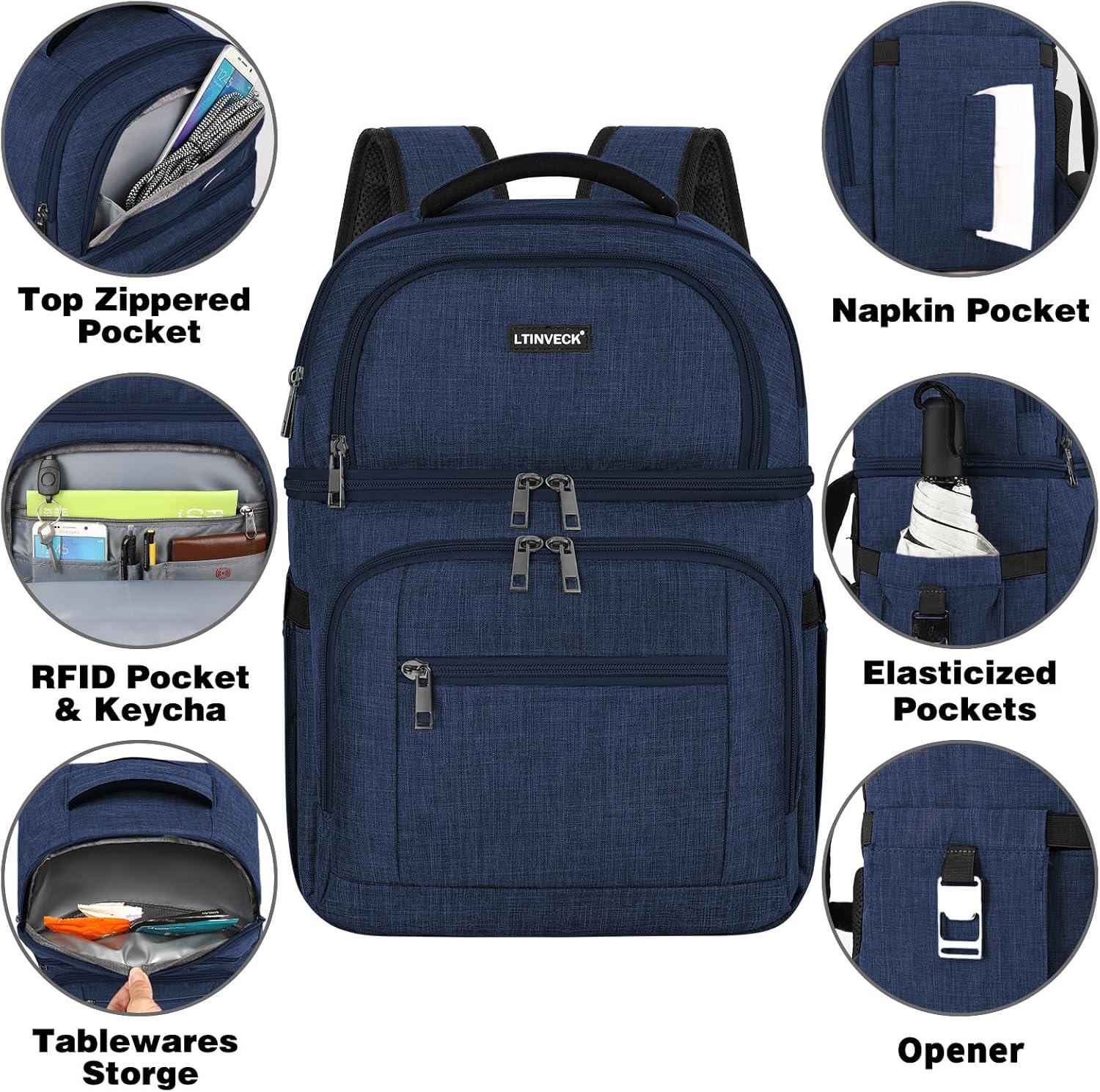 Cooler Backpack,Insulated Backpack Cooler Leakproof Double Deck Cooler Bag for Men Women RFID Lunch Backpack