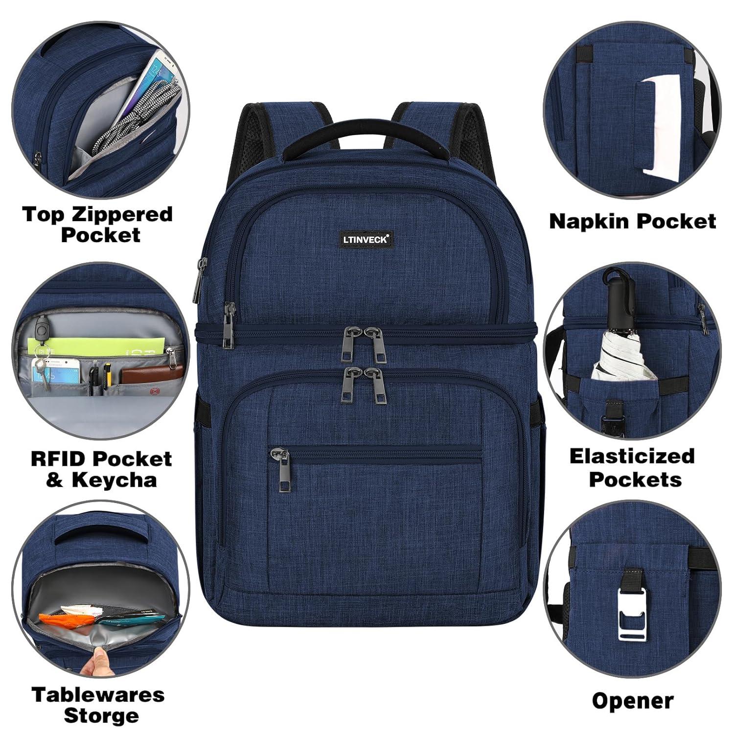 Cooler Backpack,Insulated Backpack Cooler Leakproof Double Deck Cooler Bag for Men Women RFID Lunch Backpack