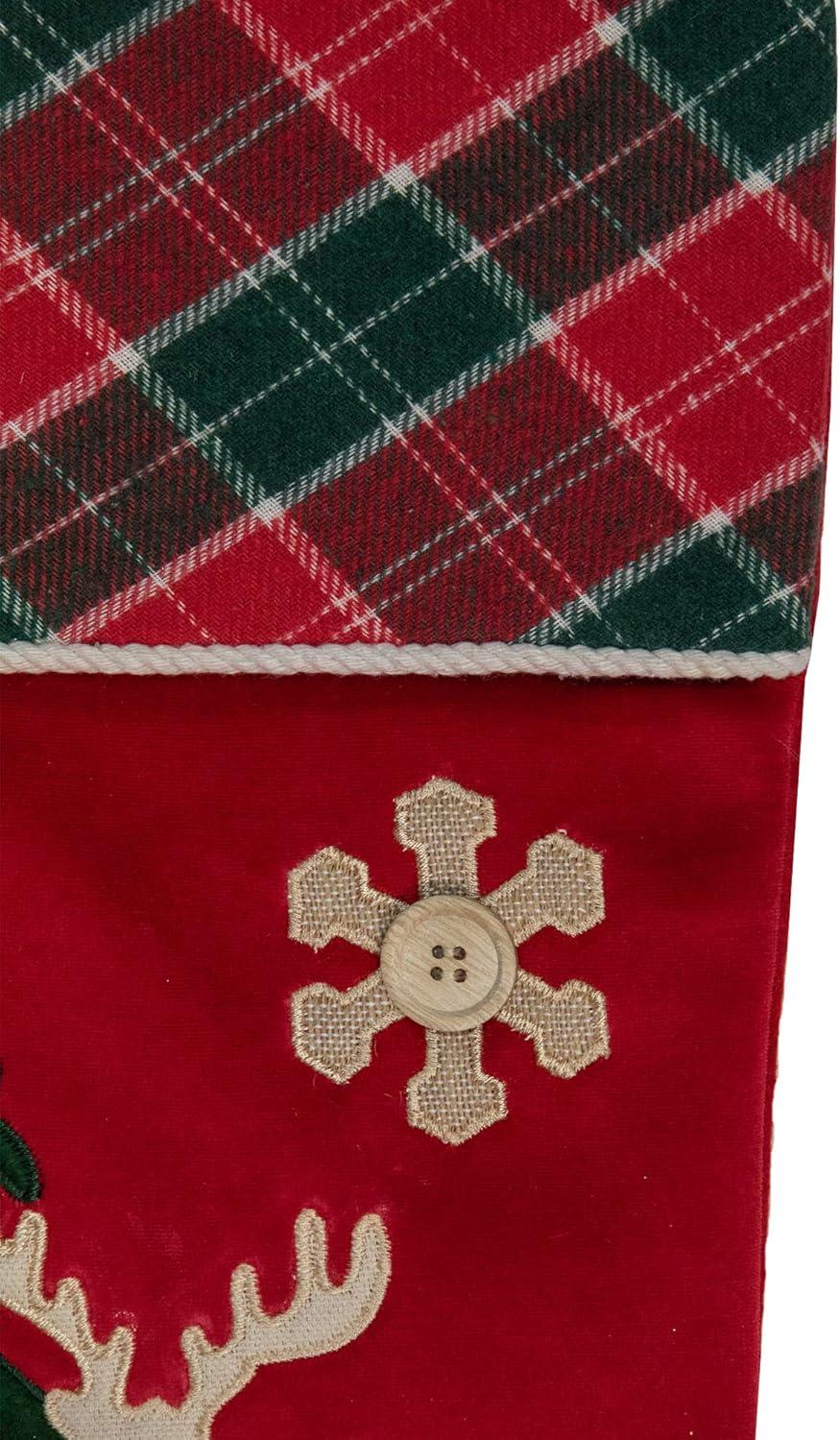 Northlight 20.5-Inch Red and Green Plaid Christmas Stocking with a Pine Tree and Moose