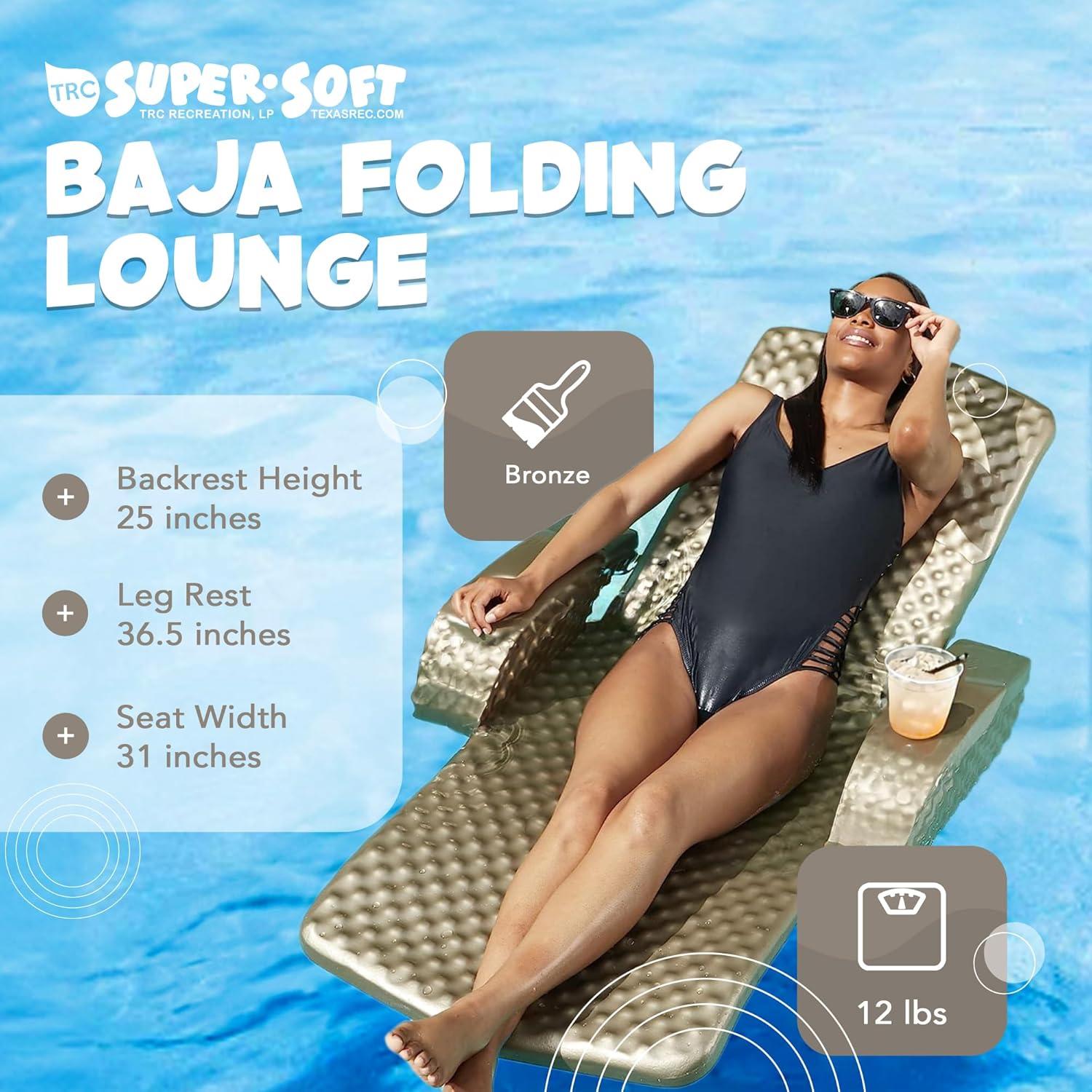 TRC Recreation Folding Baja II Lounger Foam Swimming Pool Float, Portable Floating Lounger with 2 Cup Holders for Beach Essentials, Bahama Blue