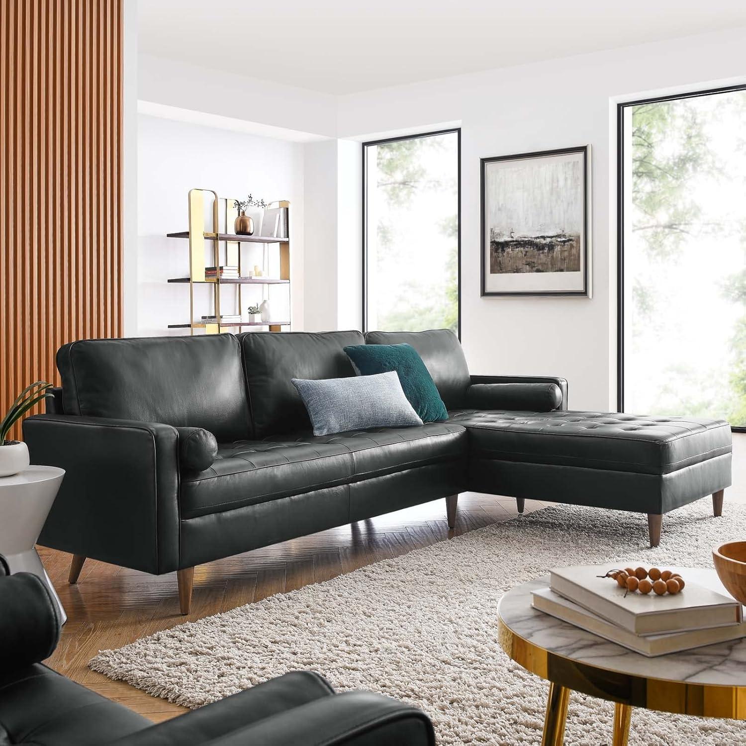 Valour 98" Leather Sectional Sofa Black