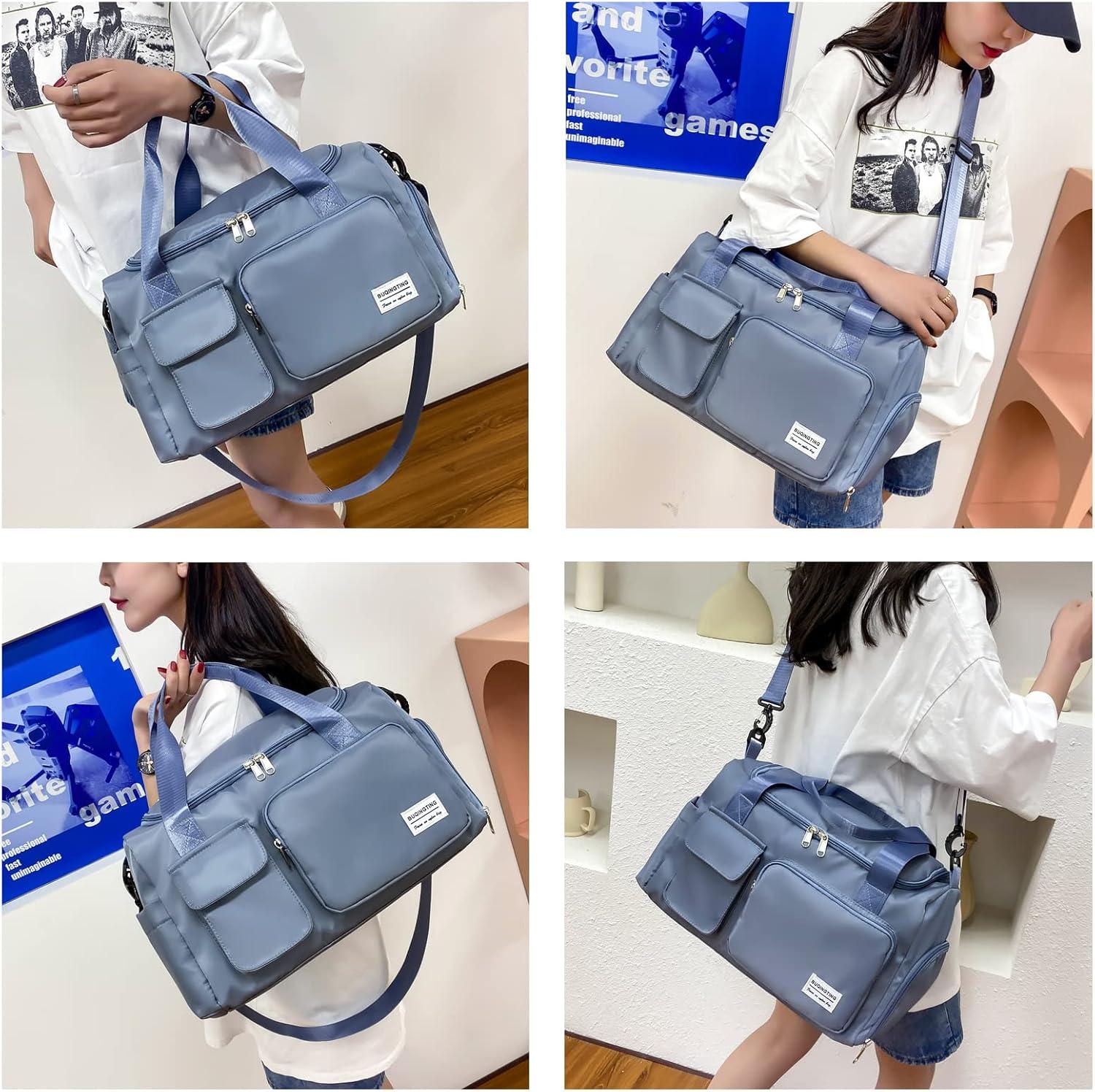 Small Gym Bag for Women, Waterproof Travel Duffle Bag Carry On Weekender Bag with Shoe Compartment & Wet Pocket, Gym Tote Bag for Travel, Workout, Sport