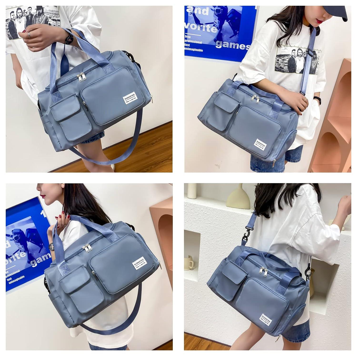 Small Gym Bag for Women, Waterproof Travel Duffle Bag Carry On Weekender Bag with Shoe Compartment & Wet Pocket, Gym Tote Bag for Travel, Workout, Sport