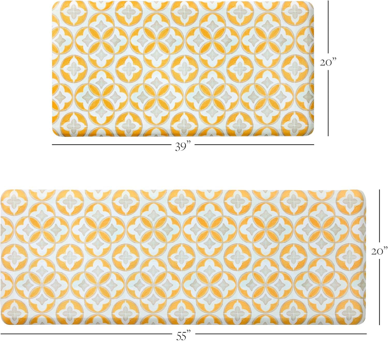 FIESTA Mali Tiles Geo Trellis Anti-Fatigue Comfort Kitchen Mat, Non-Slip Floor Mat, Padded Standing Desk Mat, Yellow/Grey/White, 20"x39"