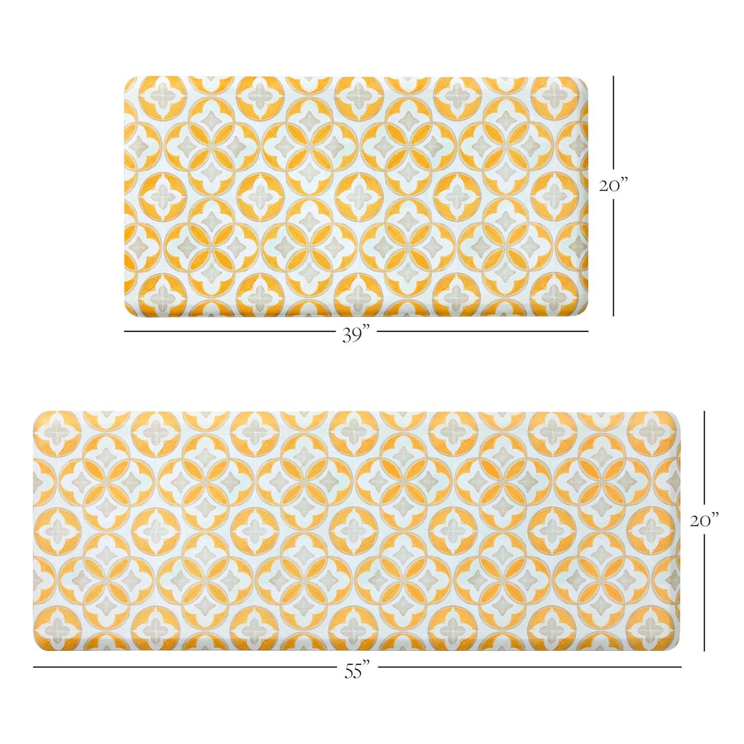 FIESTA Mali Tiles Geo Trellis Anti-Fatigue Comfort Kitchen Mat, Non-Slip Floor Mat, Padded Standing Desk Mat, Yellow/Grey/White, 20"x39"