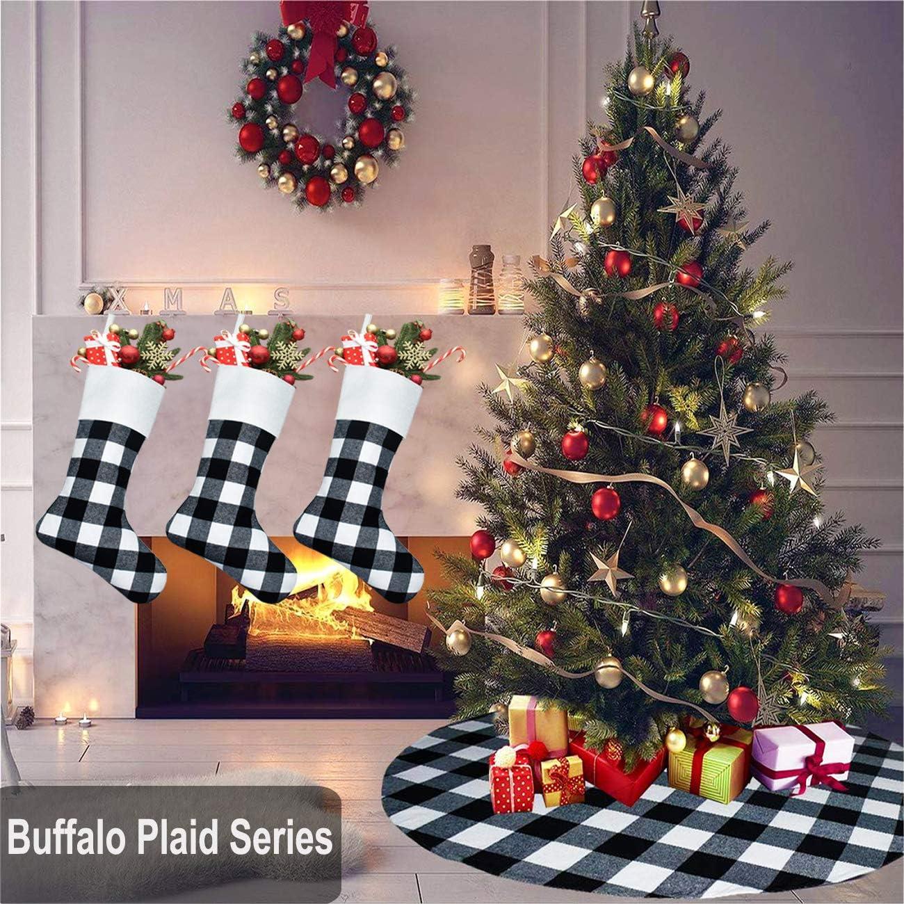 Longrv Buffalo Plaid Fireplace Hanging Multi-color Christmas Stockings, 18" (6 Count)