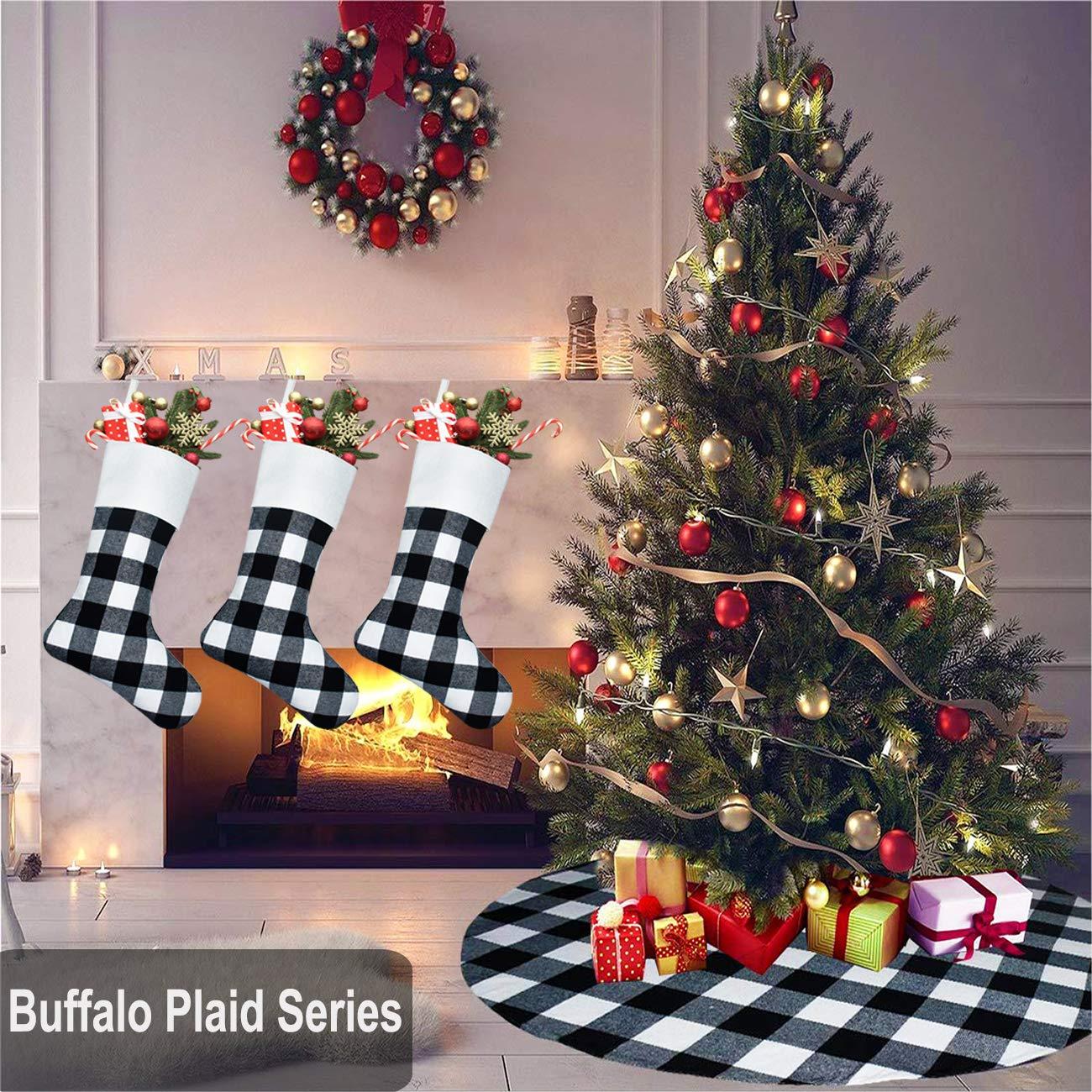 Clearance Christmas Ornaments Christmas Decorations Indoor Wivi Buffalo Plaid Fireplace Hanging Multi-color Christmas Stockings, 18" (6 Count)