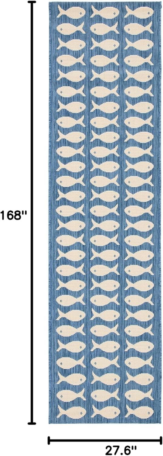Safavieh Courtyard 2 X 14 (ft) Blue/Beige Indoor/Outdoor Geometric Runner Rug