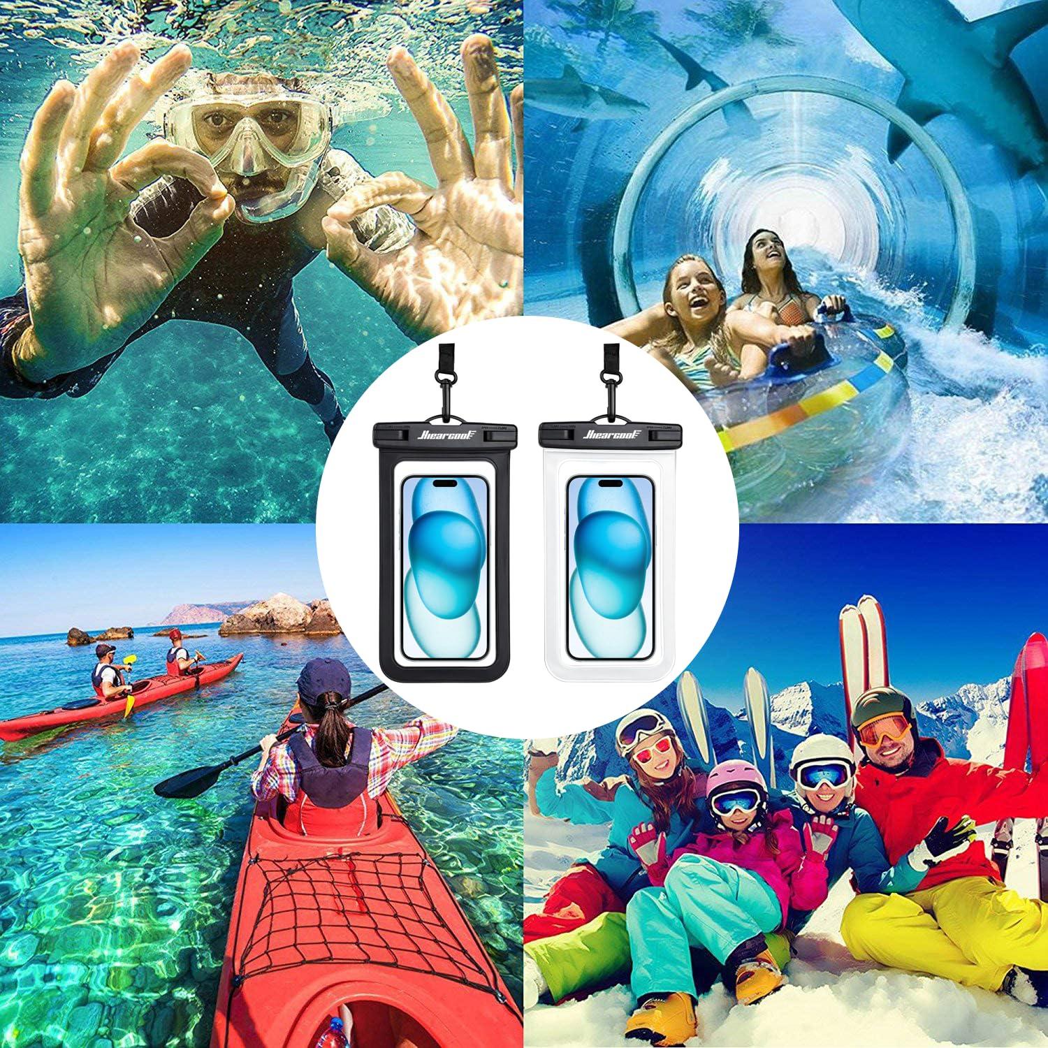 Hiearcool Waterproof Phone Pouch, Waterproof Beach Bag Compatible for iPhone 16 15 14 13 Pro Max Up to 8.3", IPX8 Cellphone Kayak Accessories, Travel Essentials for Beach -Clear-2Pack