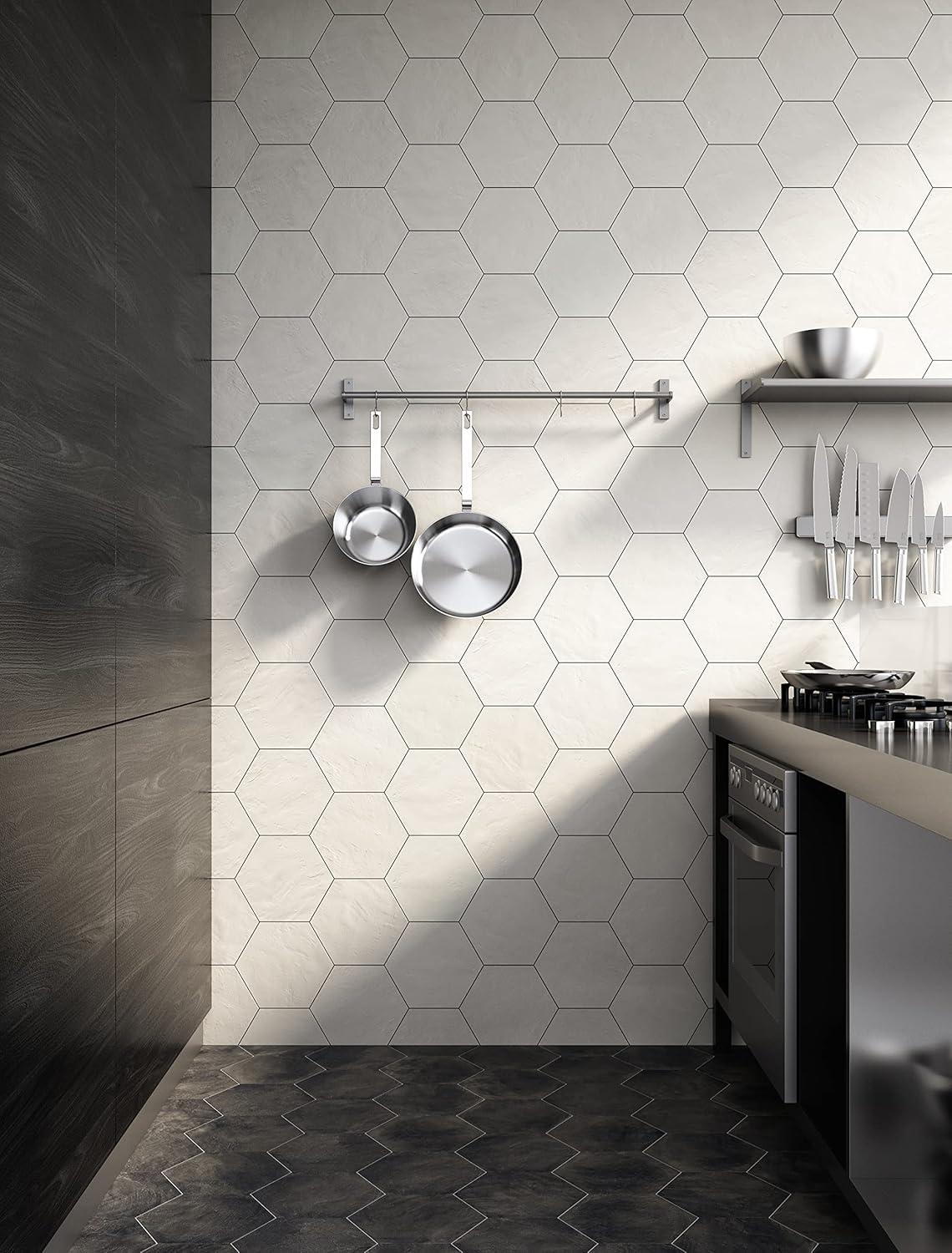 Bedrosians Allora Hexagon Matte Porcelain Tile 8.5" x 10", Solid White (29-Pack, 12.67 SF)