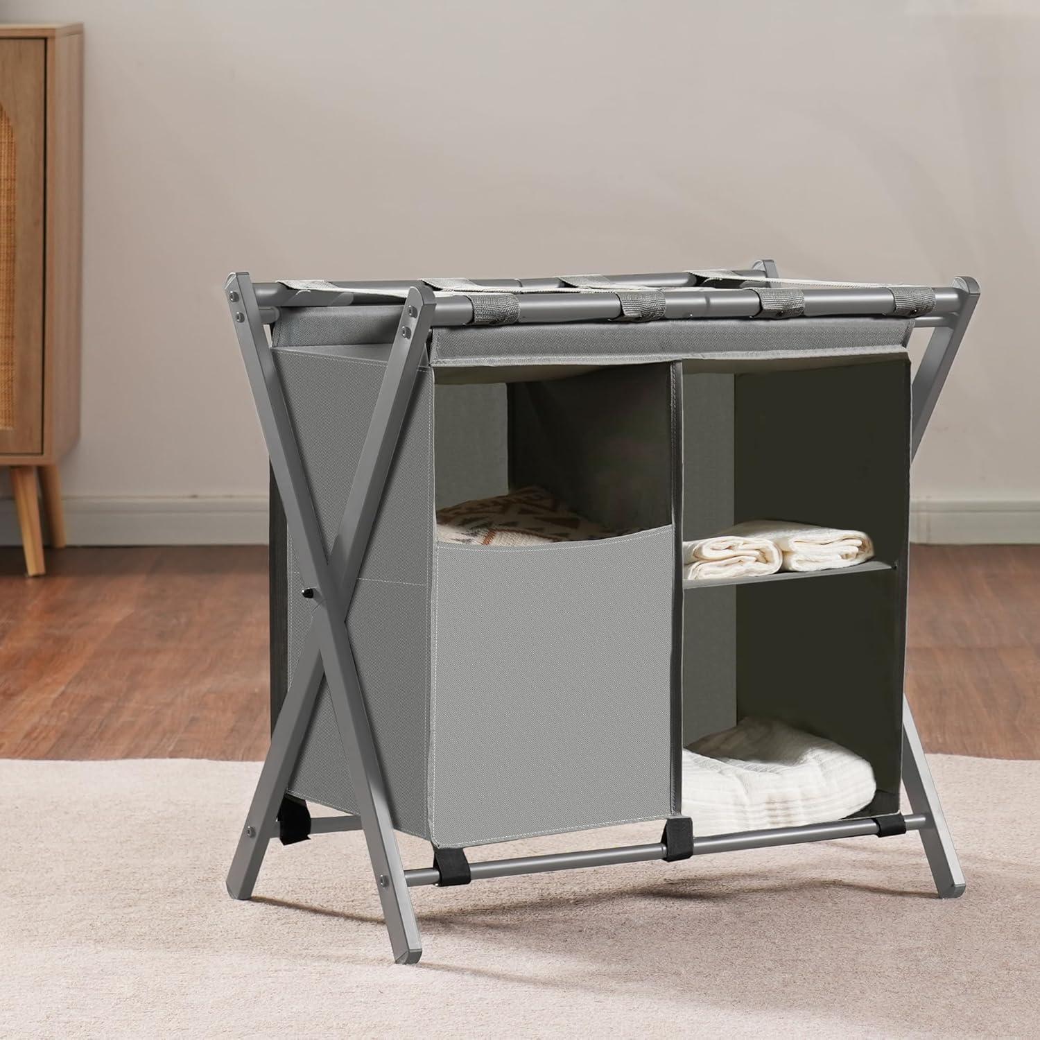 IFBECT Steel folding Luggage Rack with Laundry Bag