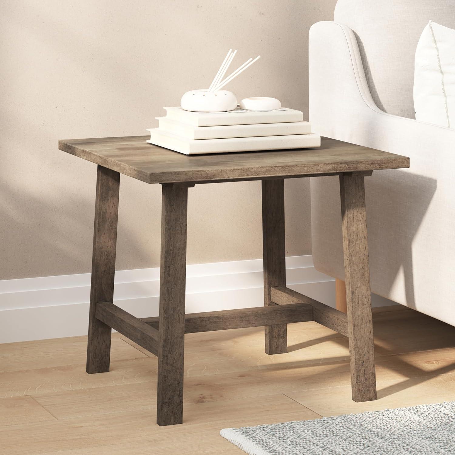 Taylor & Logan Cammie End Table Rustic Brown: Solid Wood, Trestle Base, 19.75" Height