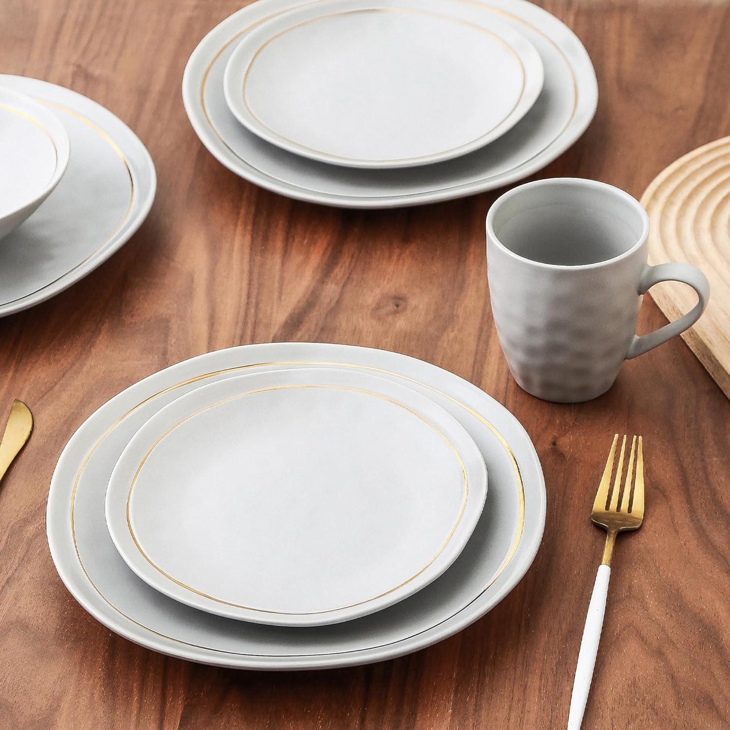 Gray Porcelain 32-Piece Dinnerware Set with Gold Detailing