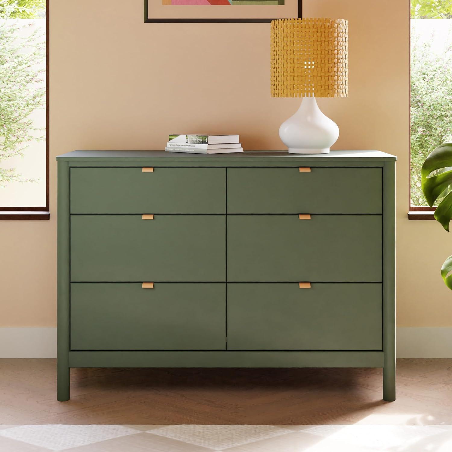 Forest Green 6-Drawer Dresser with Vegan Leather Pulls