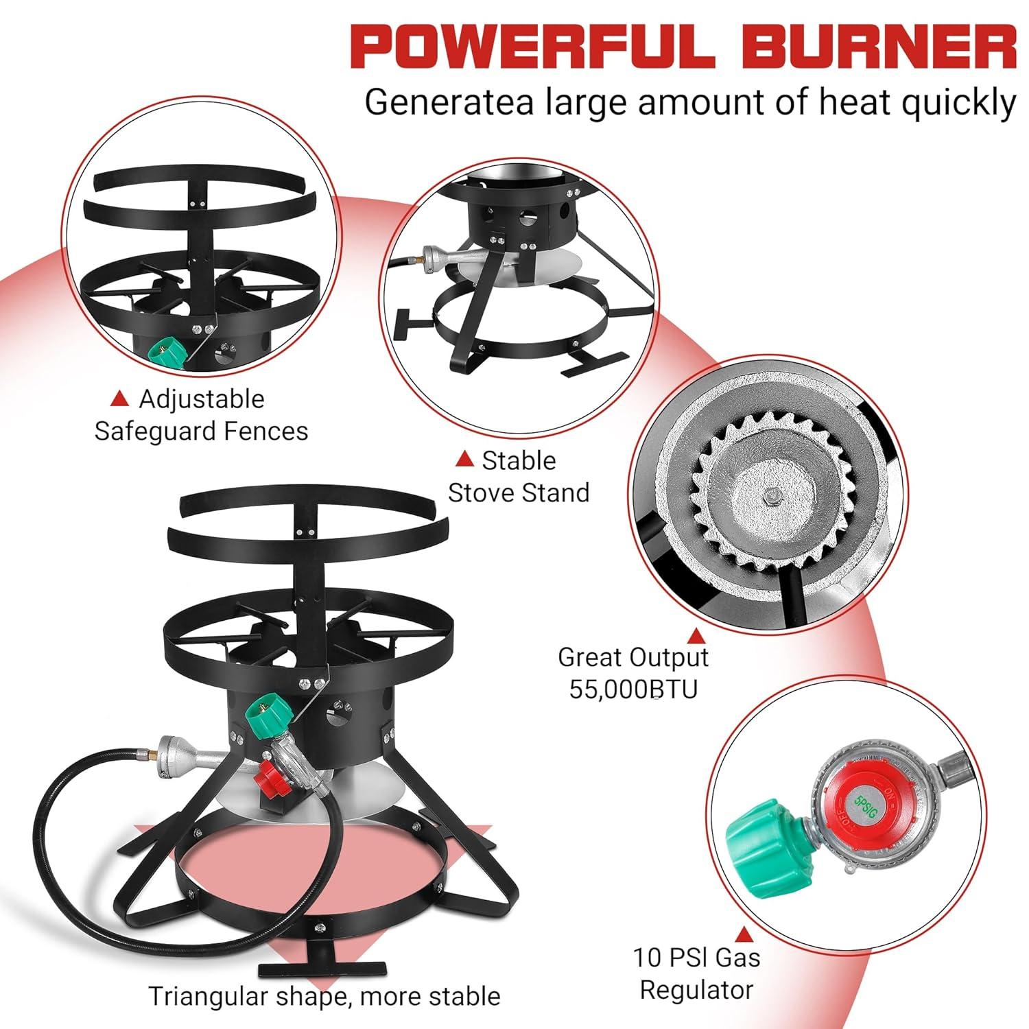 Outvita 30 Qt Turkey Deep Fryer & 10QT Fish Fryer Kit w/Baskets,Aluminum Fish & Seafood Boiler Steamer with 54,000 BTU Propane Gas Burner Stand Injector Thermometer Hose, Ideal for Outdoor Fry