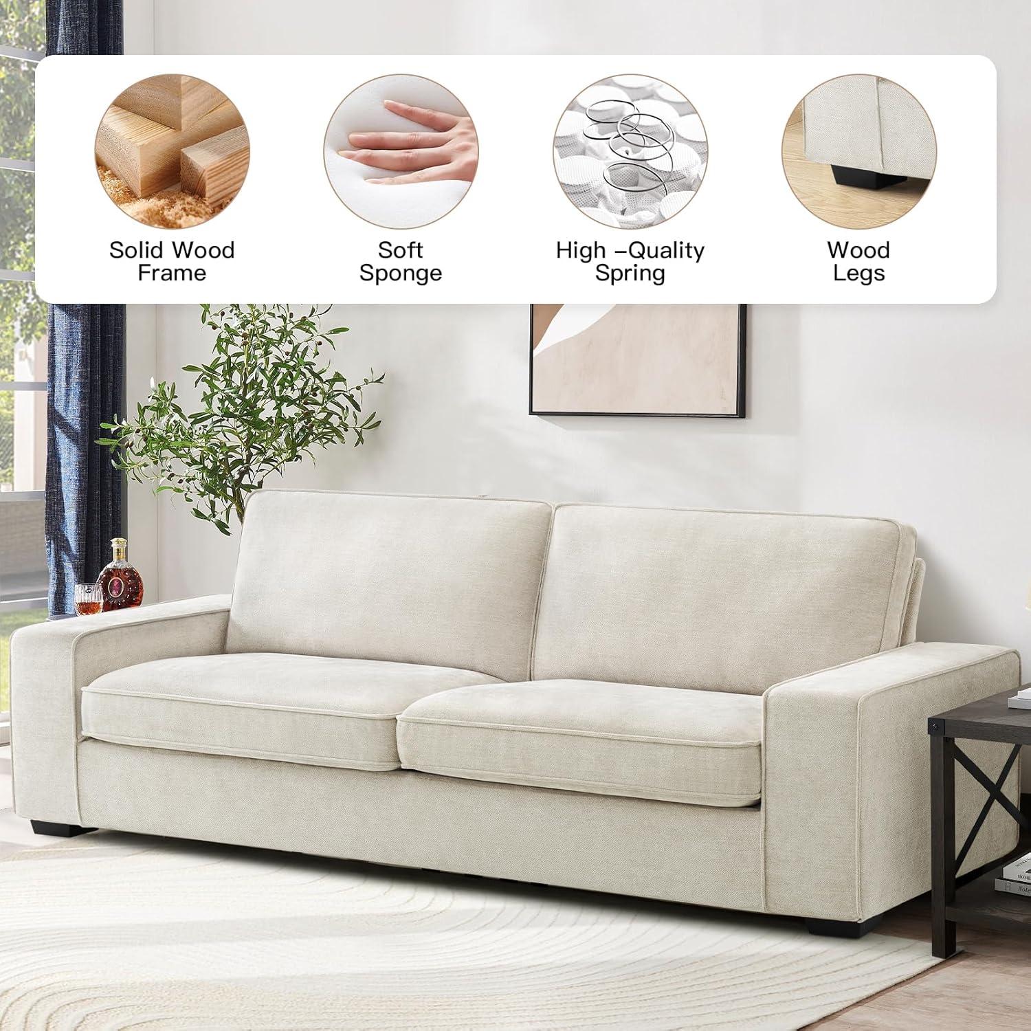 88-Inch Beige Chenille Loveseat with Solid Wood Frame